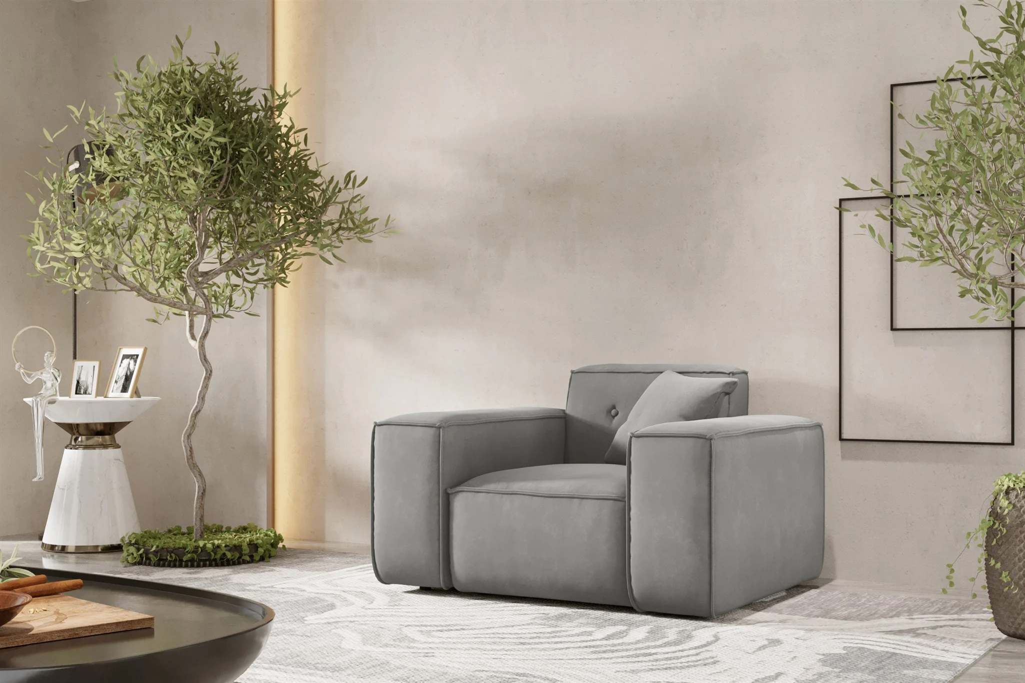 Sessel Designersessel CESINA in Stoff Opera Velvet Steingrau - Fun Möbel