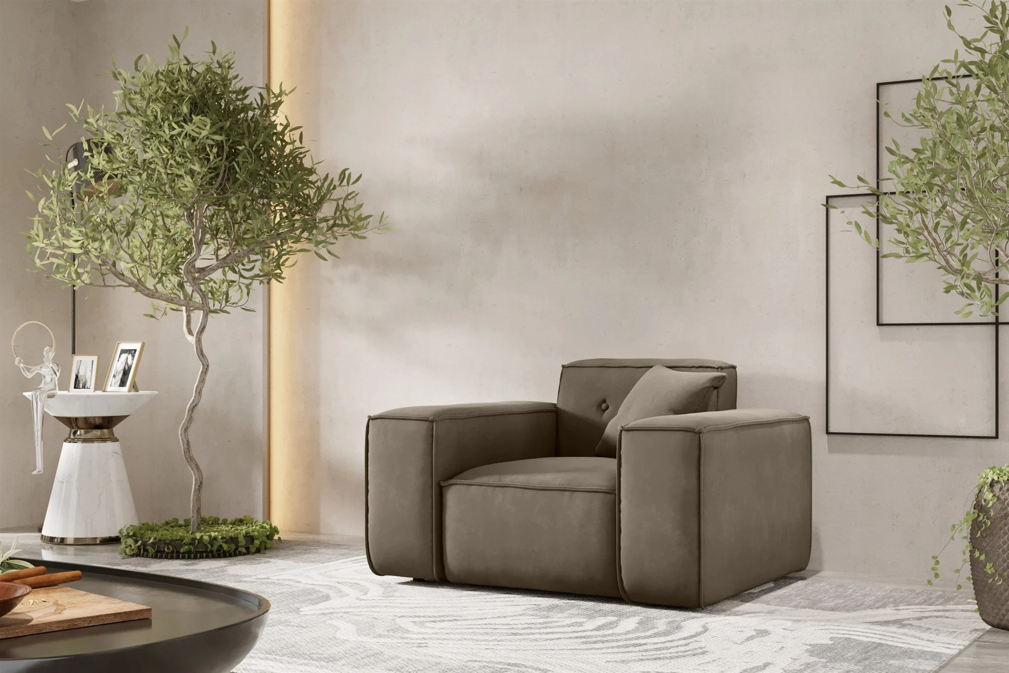 Sessel Designersessel CESINA in Stoff Opera Velvet Taupe - Fun Möbel