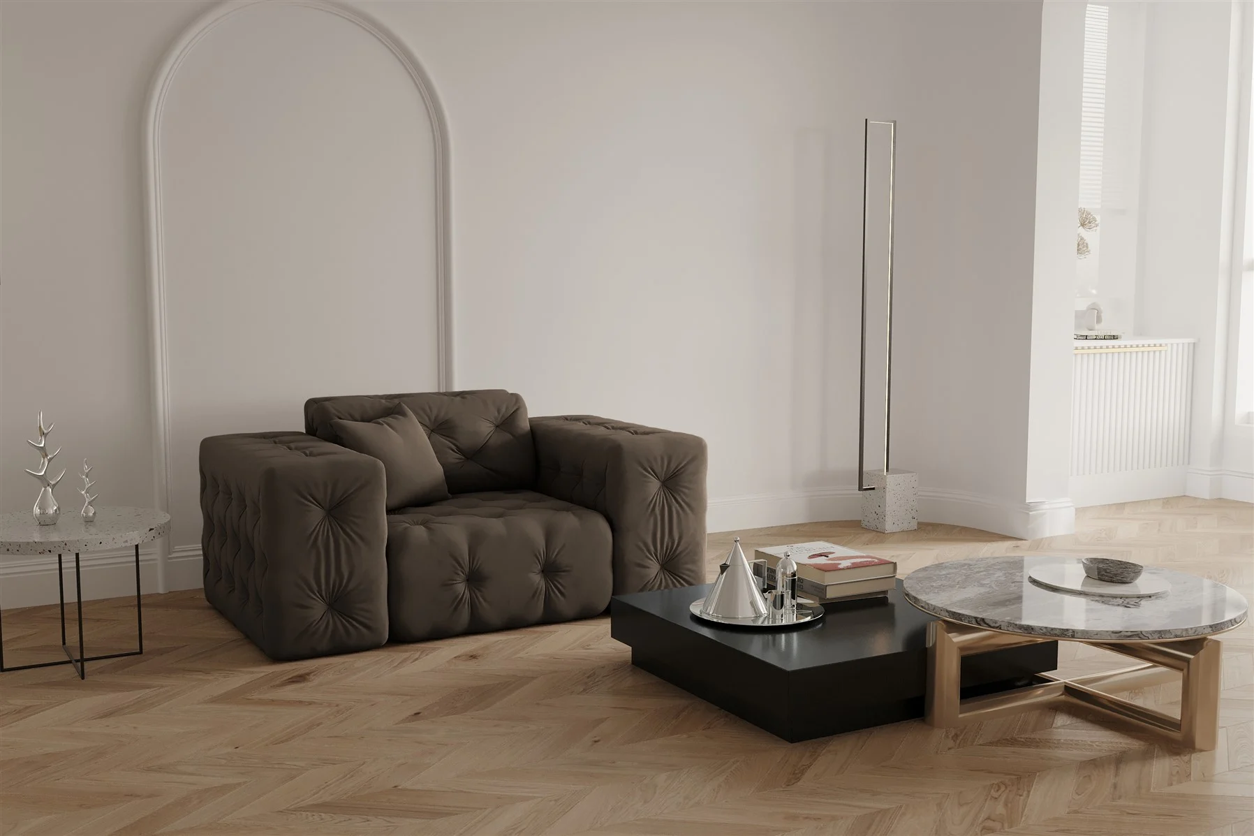 Sessel Designersessel CHANTAL in Stoff Opera Velvet Braun - Fun Moebel