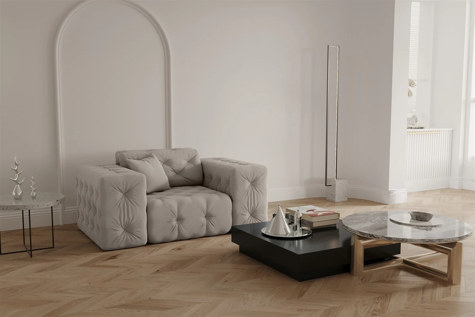 Sessel Designersessel CHANTAL in Stoff Opera Velvet Cream - Fun Moebel