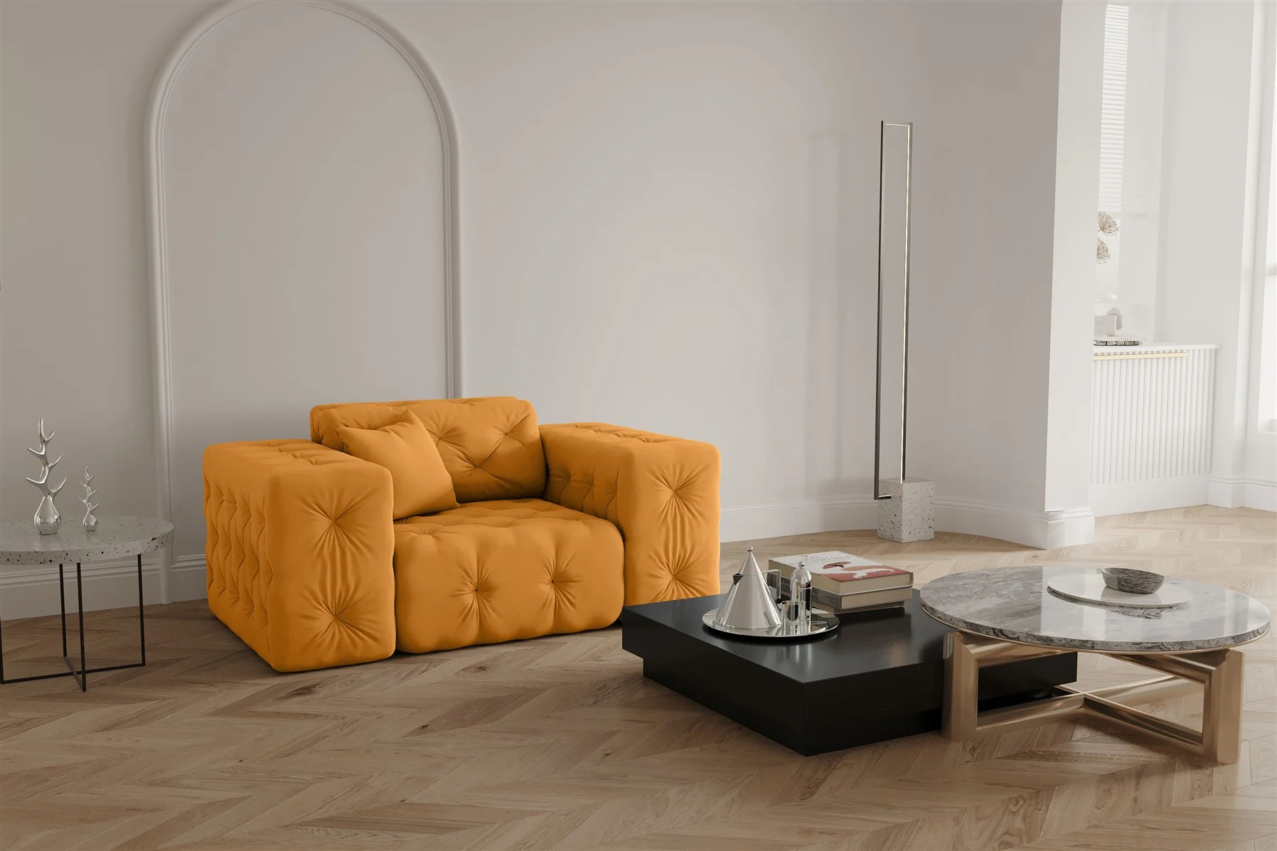 Sessel Designersessel CHANTAL in Stoff Opera Velvet Gelb - Fun Moebel