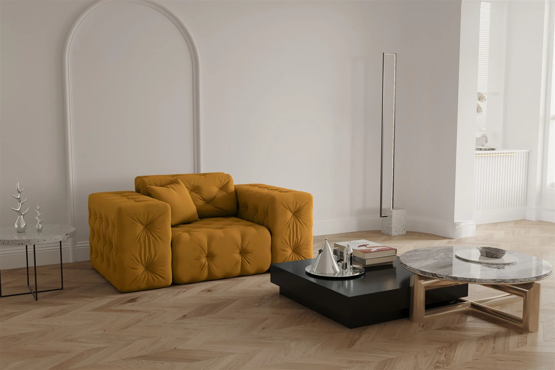 Sessel Designersessel CHANTAL in Stoff Opera Velvet Gelbgold - Fun Moebel