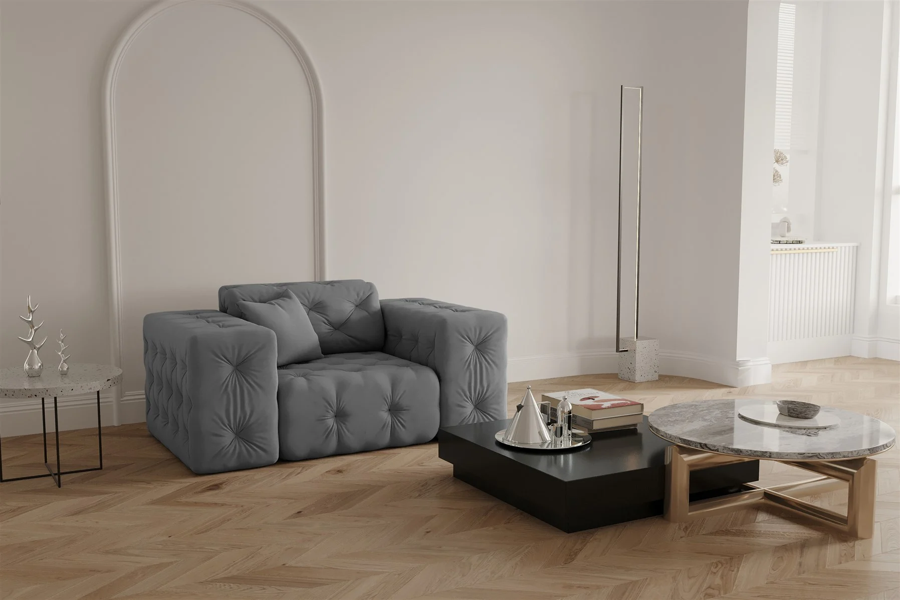 Sessel Designersessel CHANTAL in Stoff Opera Velvet Grau - Fun Moebel