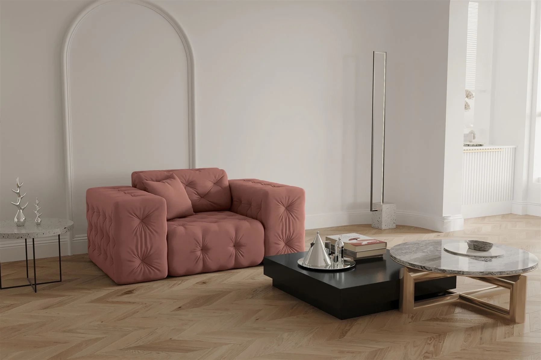Sessel Designersessel CHANTAL in Stoff Opera Velvet Koralle - Fun Moebel