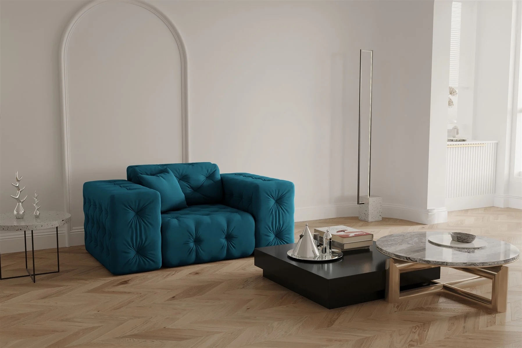 Sessel Designersessel CHANTAL in Stoff Opera Velvet Ozeanblau - Fun Moebel