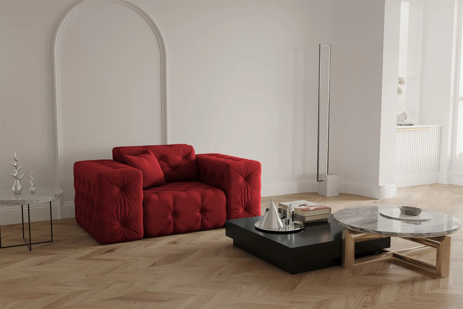 Sessel Designersessel CHANTAL in Stoff Opera Velvet Rubinrot - Fun Moebel