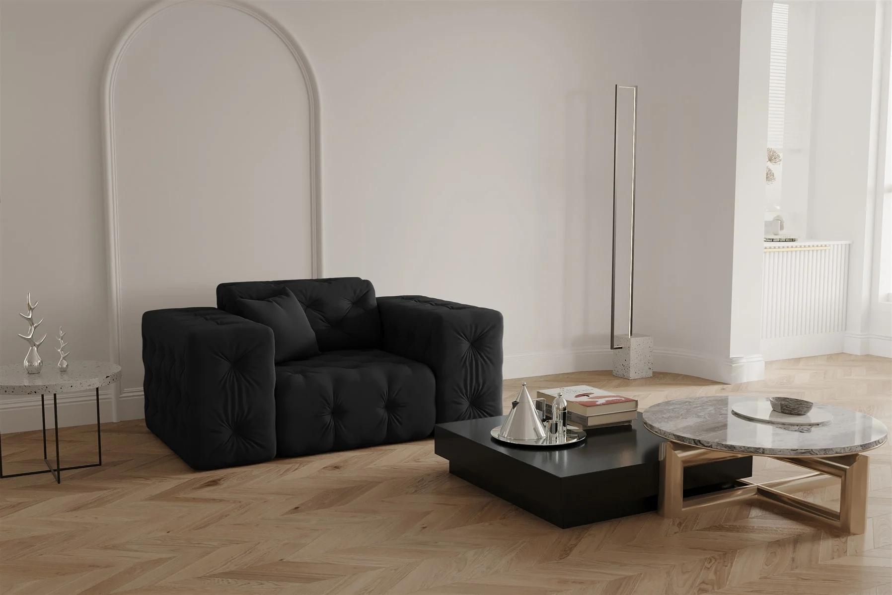 Sessel Designersessel CHANTAL in Stoff Opera Velvet Schwarz - Fun Moebel
