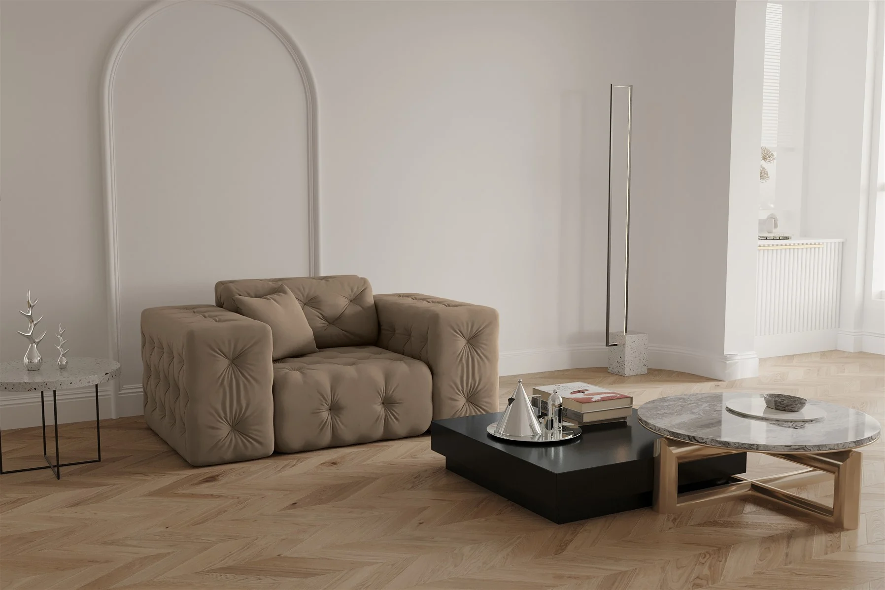Sessel Designersessel CHANTAL in Stoff Opera Velvet Taupe - Fun Moebel