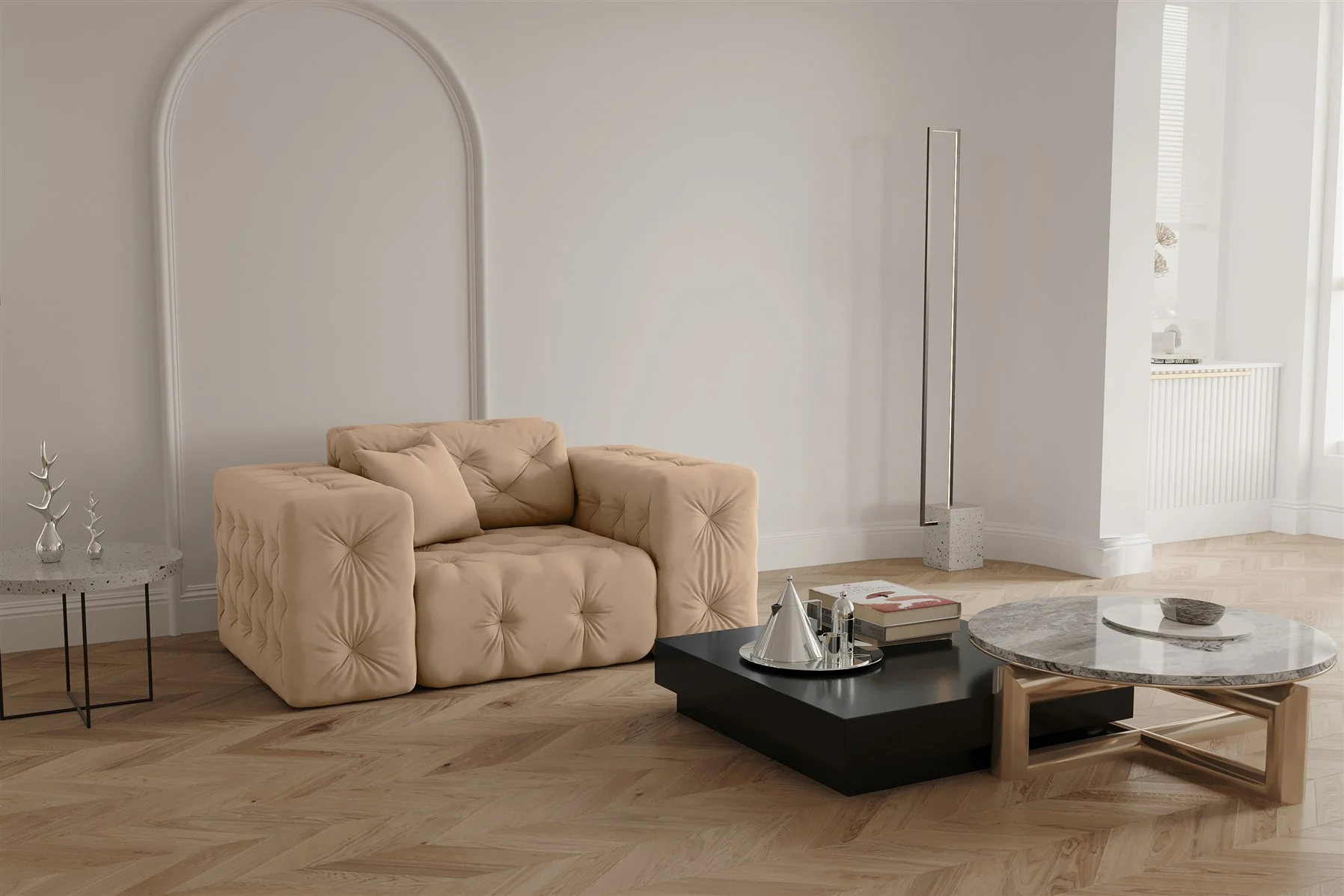 Sessel Designersessel CHANTAL in Stoff Opera Velvet Beige - Fun Moebel