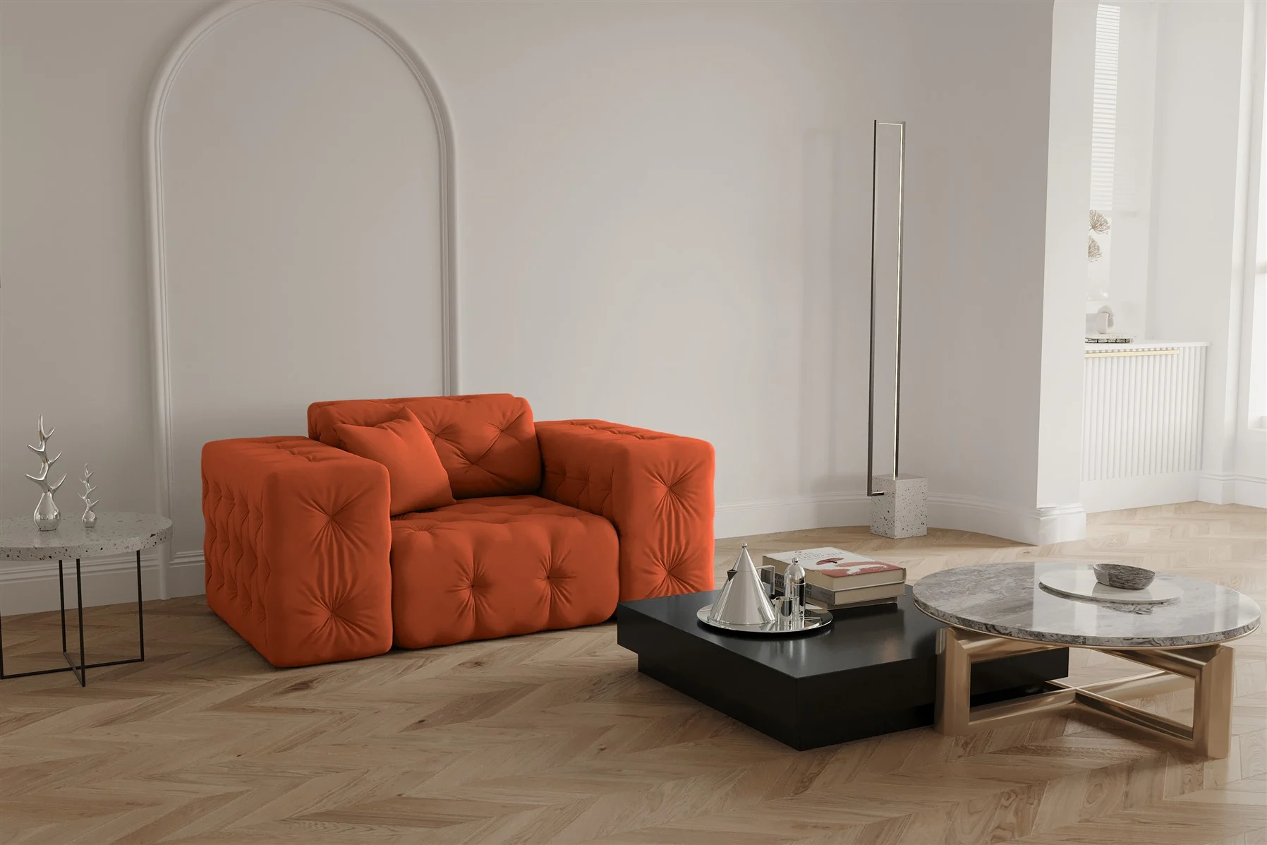 Sessel Designersessel CHANTAL in Stoff Opera Velvet Orange - Fun Moebel