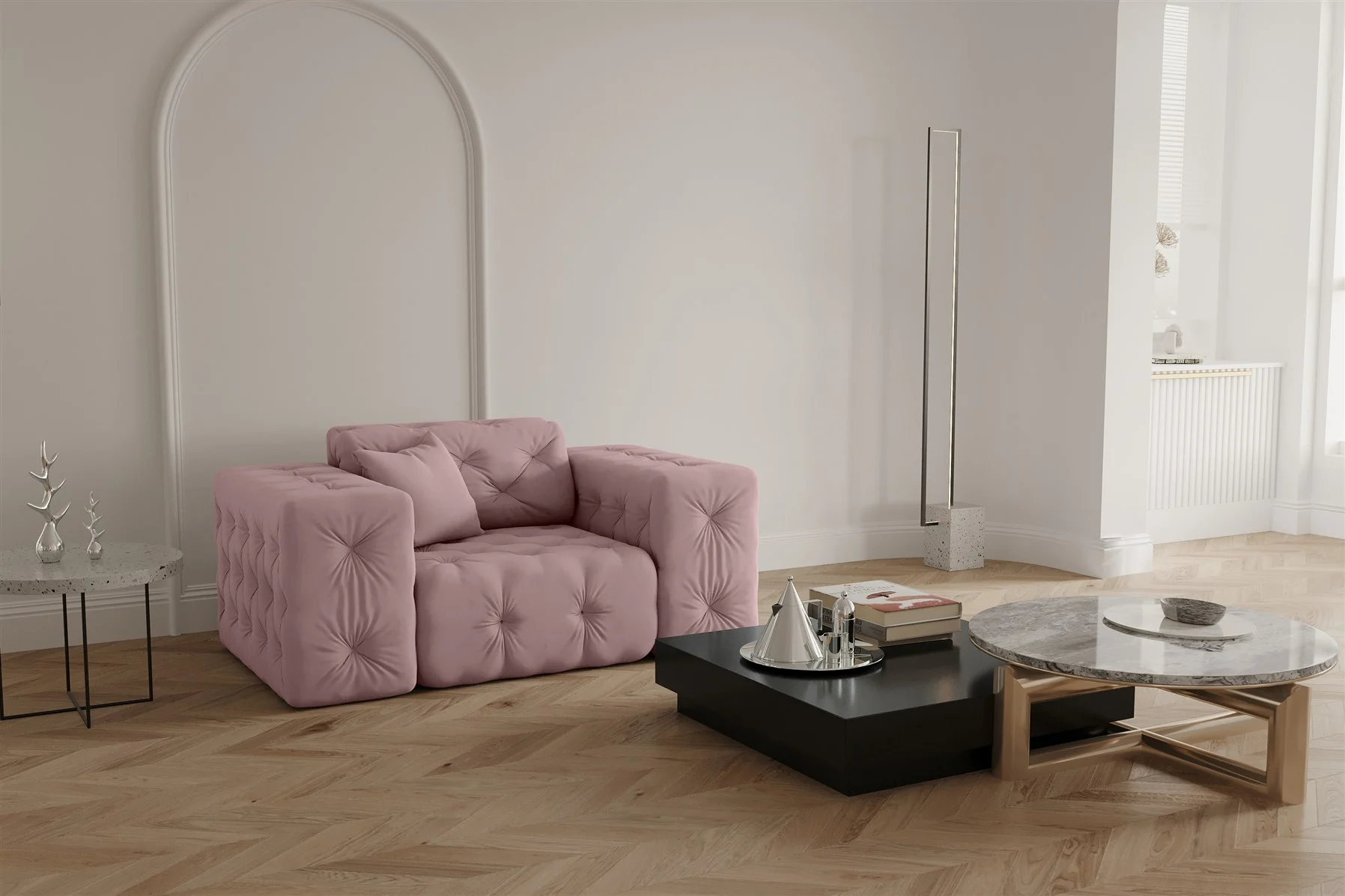 Sessel Designersessel CHANTAL in Stoff Opera Velvet Pink - Fun Moebel