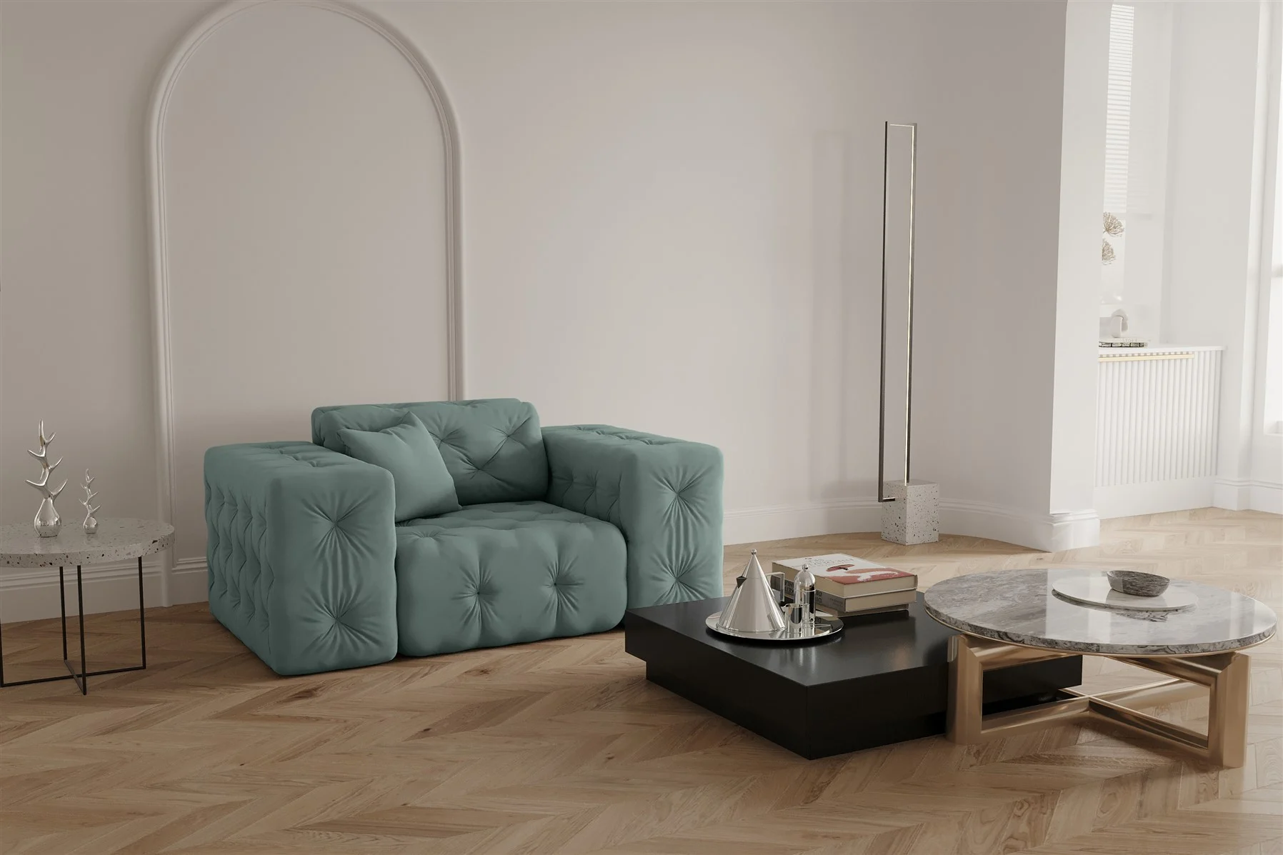 Sessel Designersessel CHANTAL in Stoff Opera Velvet Saphir - Fun Moebel