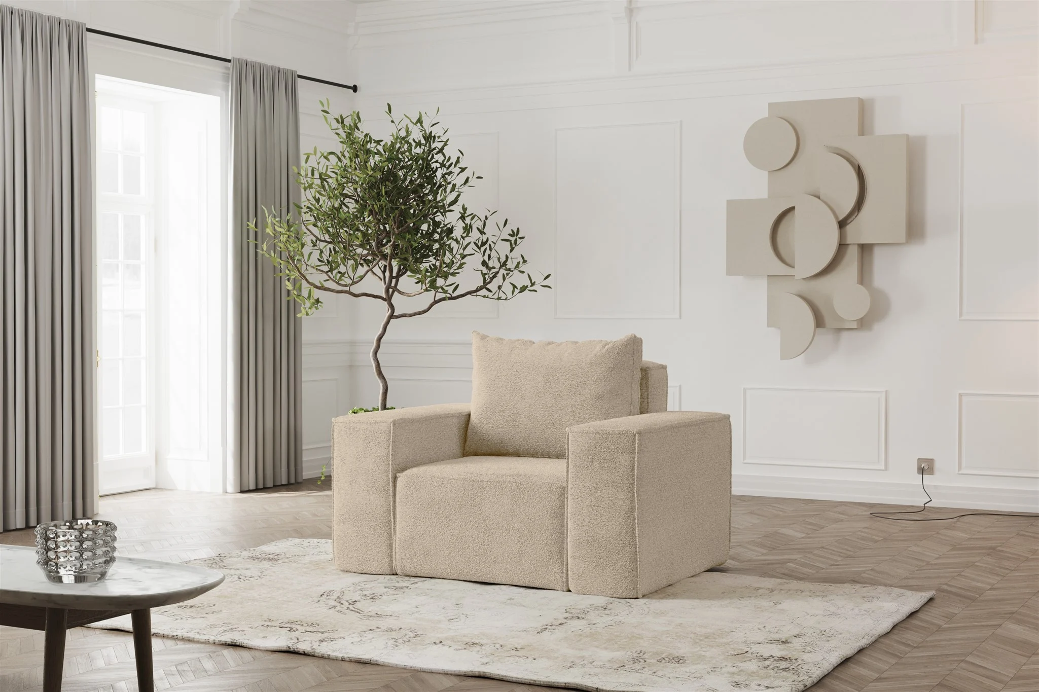 Sessel Designersessel ESTELLE in Stoff Abriamo Beige - Fun Möbel