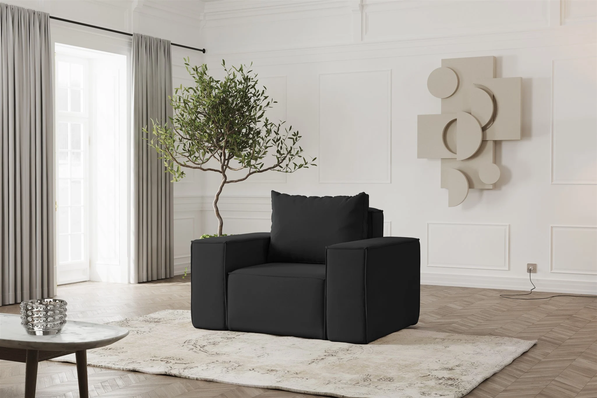 Sessel Designersessel ESTELLE in Stoff Opera Velvet Schwarz - Fun Möbel