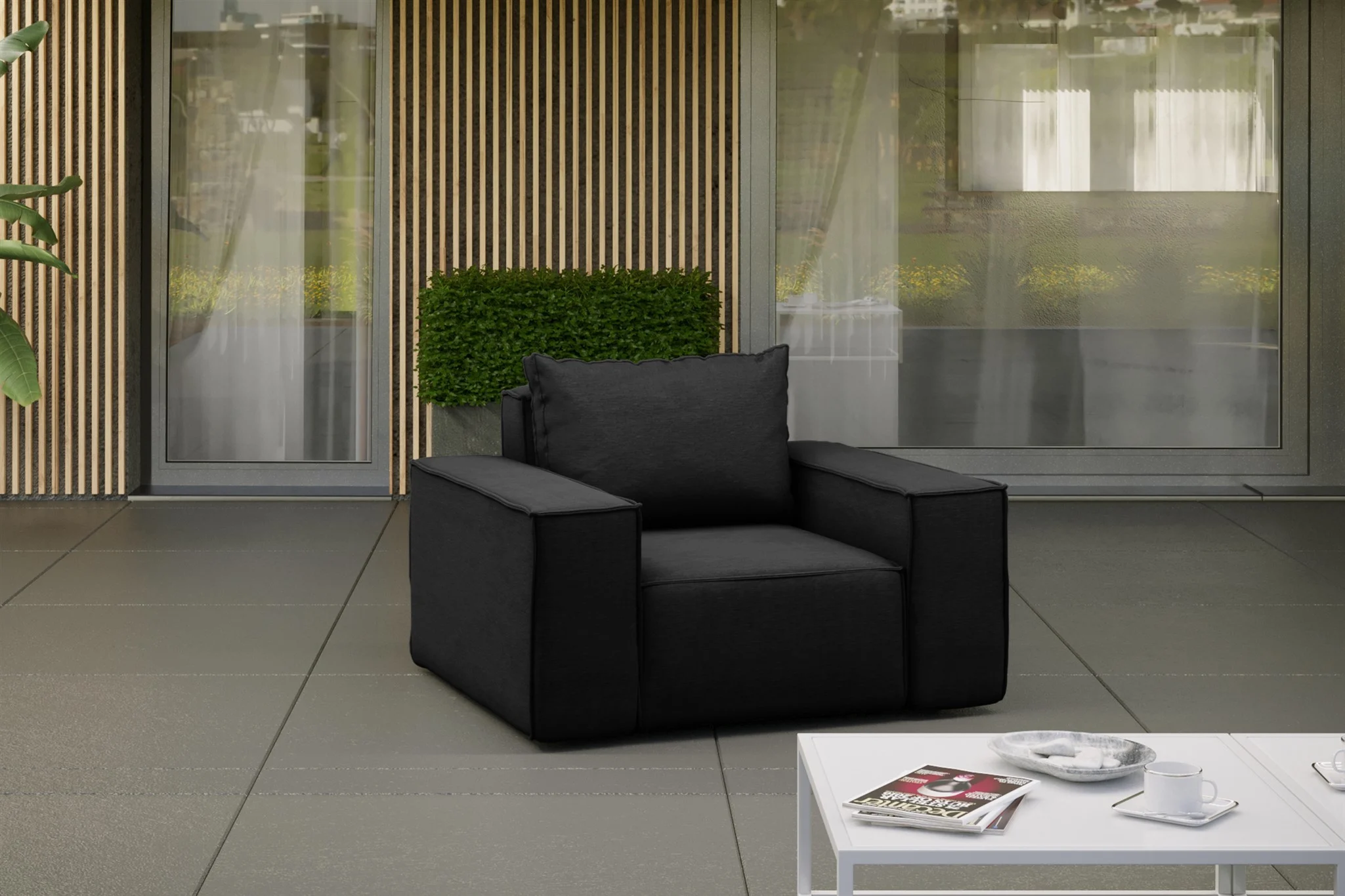 Gartensessel Sessel GARDENT wetterfester Stoff NXL Schwarz - Fun Möbel