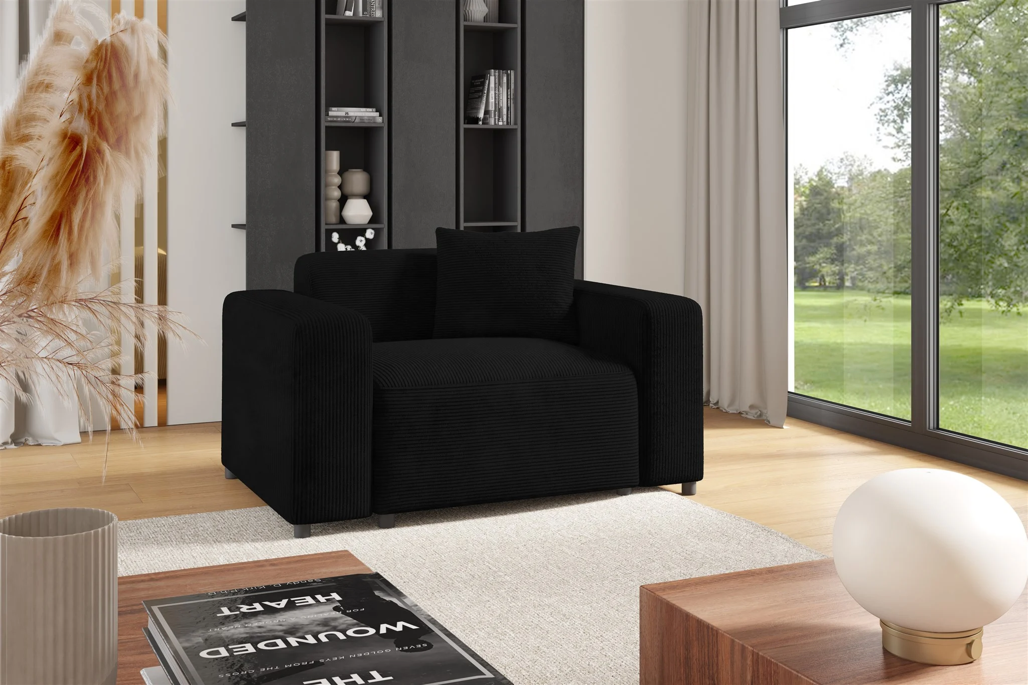 Sessel Designersessel MEGAN in Stoff Poso Schwarz - Fun Möbel