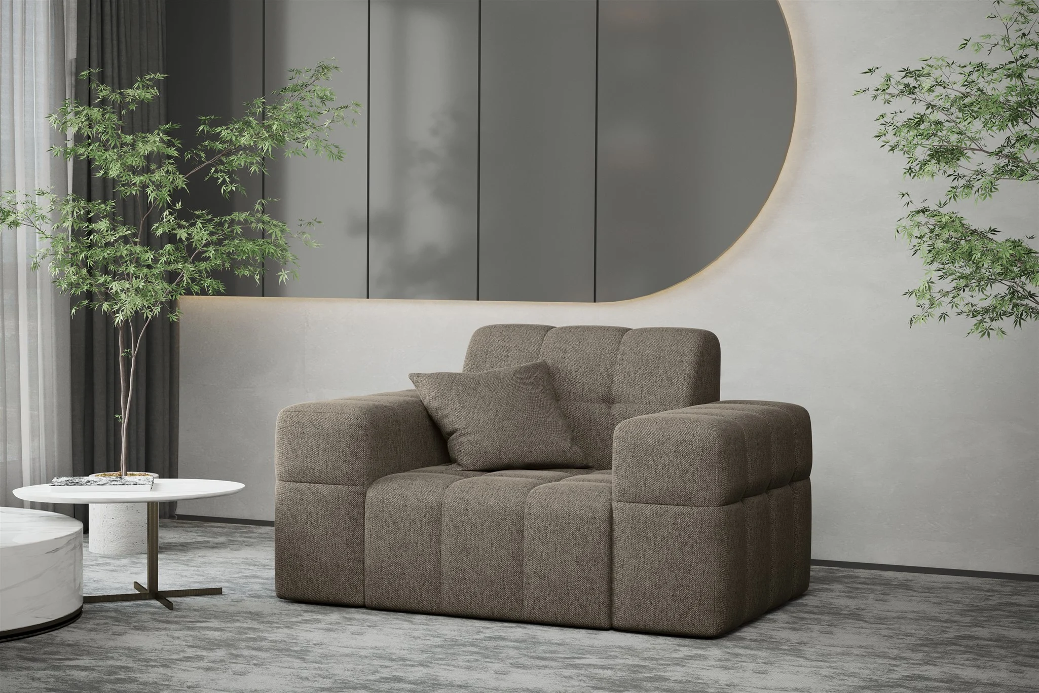 Sessel Designersessel NANCY in Stoff Neve Taupe - Fun Möbel