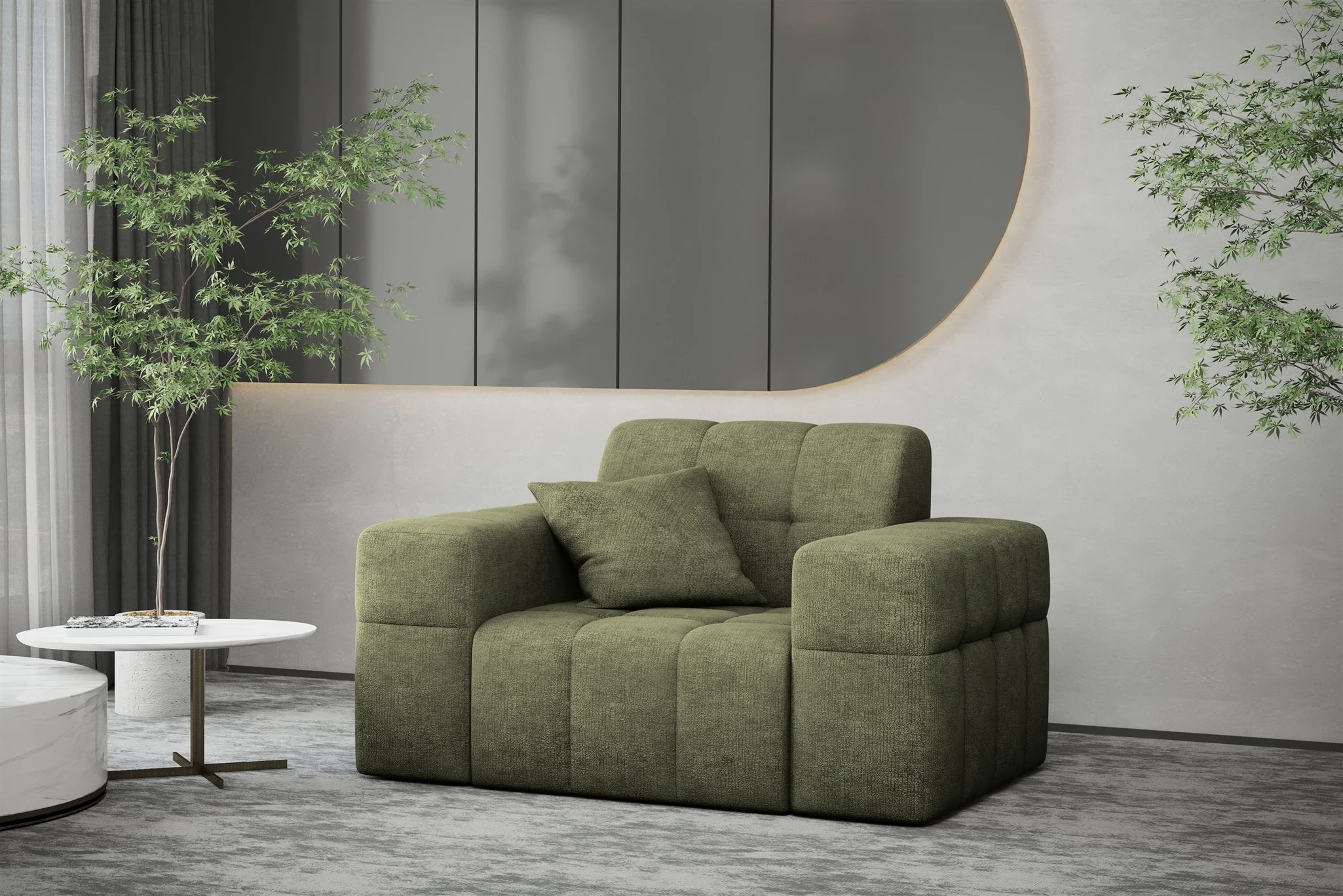 Sessel Designersessel NANCY in Stoff Perfekt Harmony Olivgrün - Fun Möbel