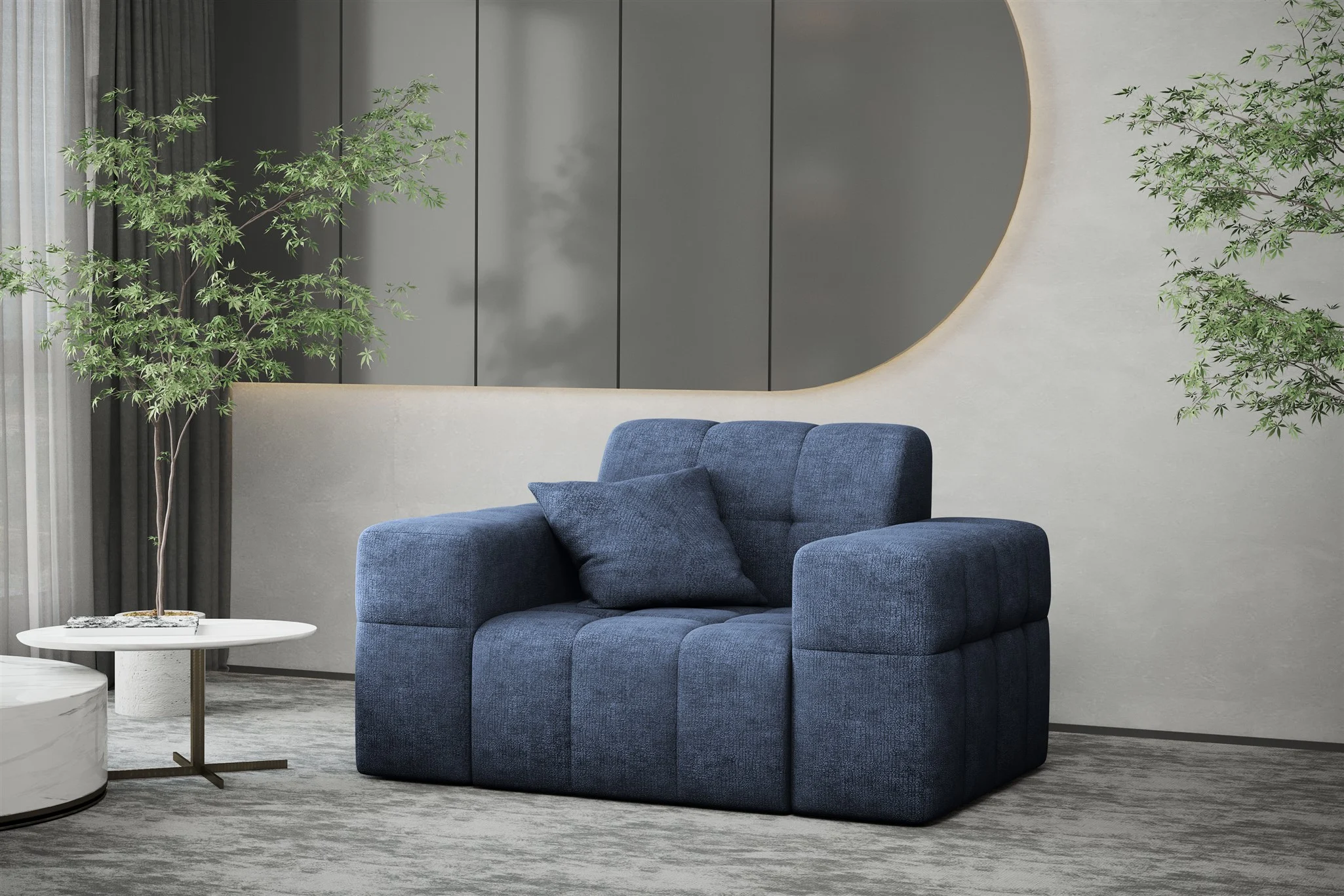 Sessel Designersessel NANCY in Stoff Perfekt Harmony Marineblau - Fun Möbel