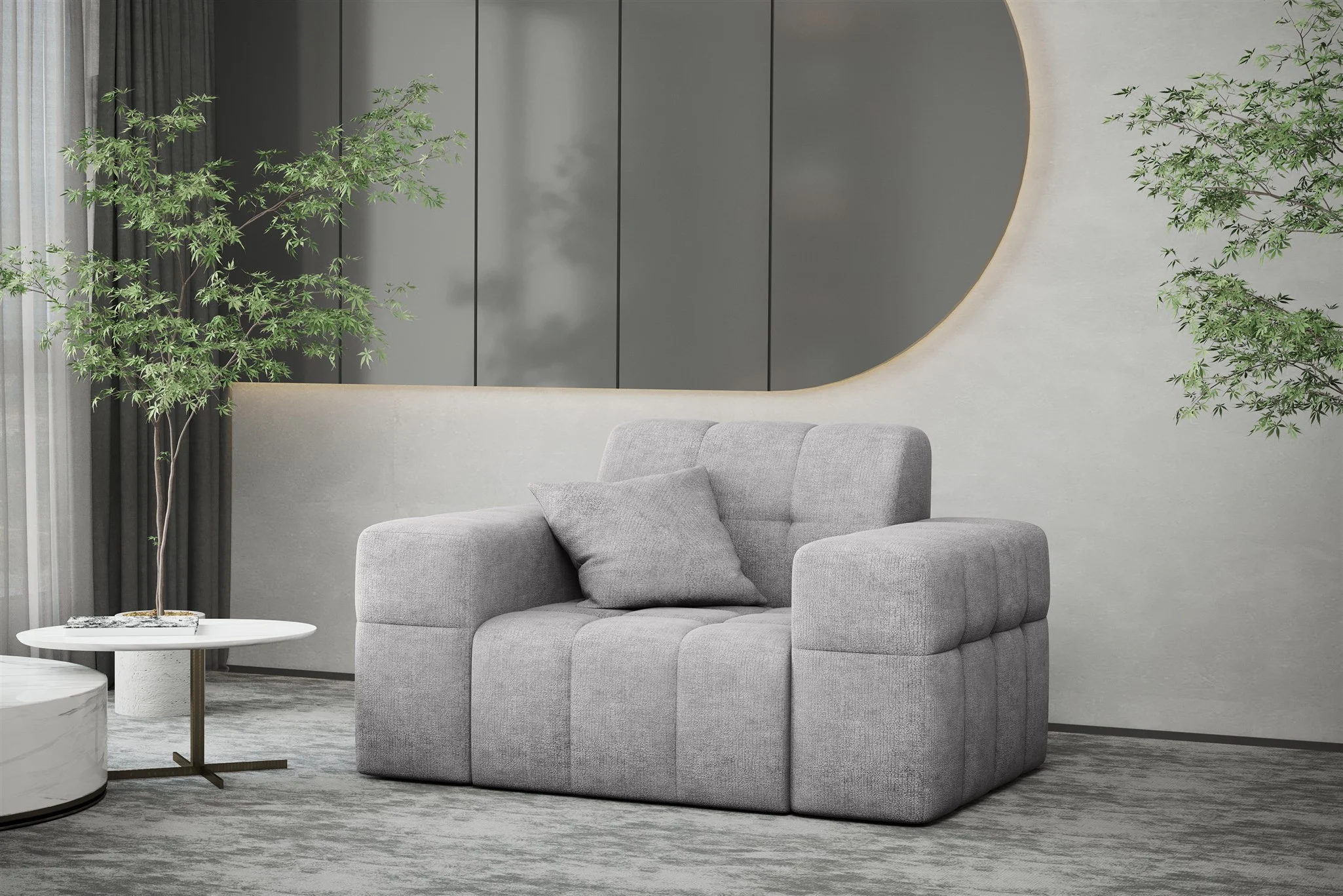 Sessel Designersessel NANCY in Stoff Perfekt Harmony Hellgrau - Fun Möbel