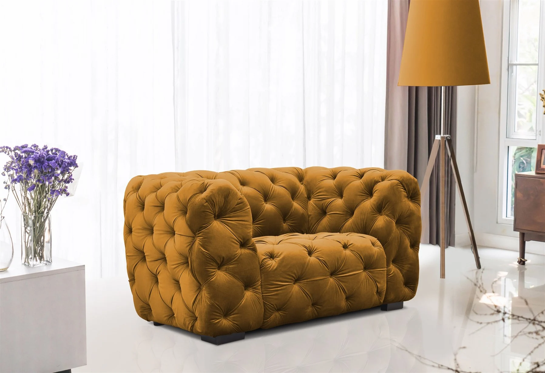 Sessel Designersessel NATALIE in Stoff Riviera Goldgelb - Fun Moebel