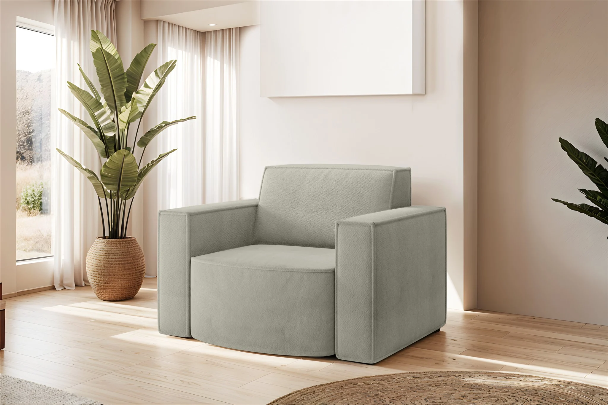 Sessel Designersessel PALMA in Stoff Noel Hellgrau - Fun Möbel