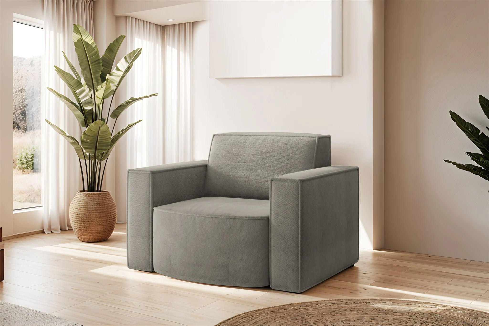 Sessel Designersessel PALMA in Stoff Noel Grau - Fun Möbel