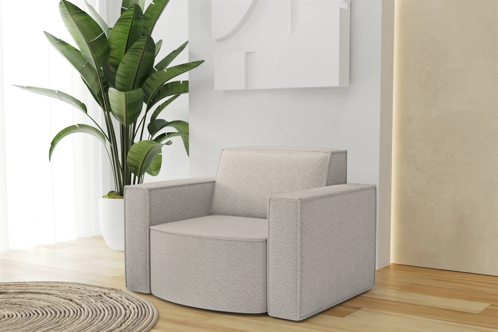 Sessel Designersessel PALMA in Stoff Ascot Pearl - Fun Möbel
