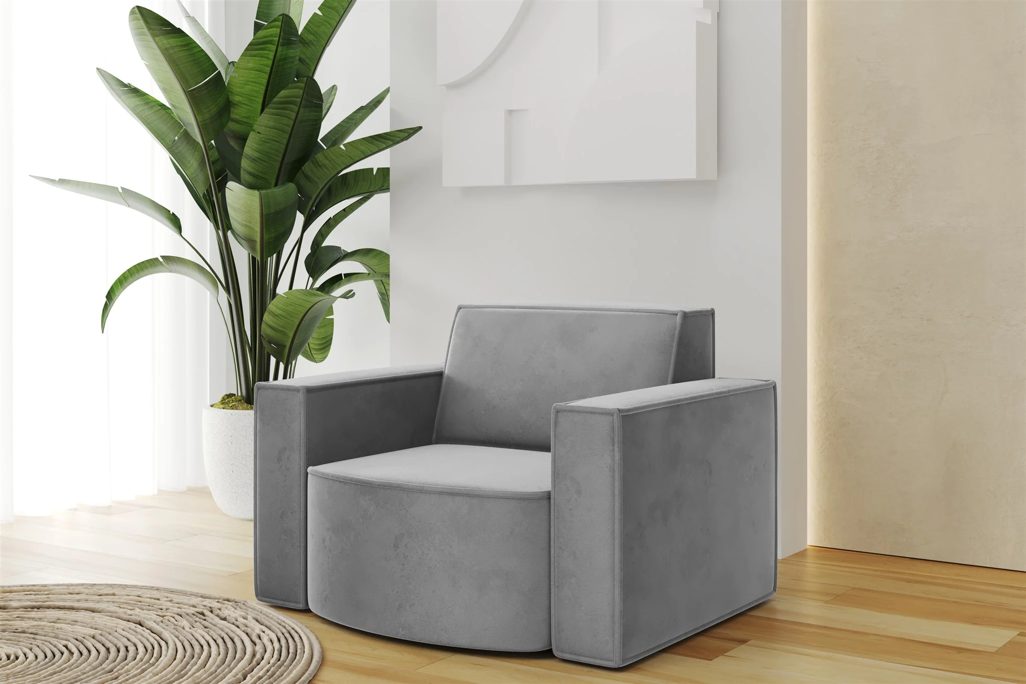 Sessel Designersessel PALMA in Stoff Opera Velvet Grau - Fun Möbel