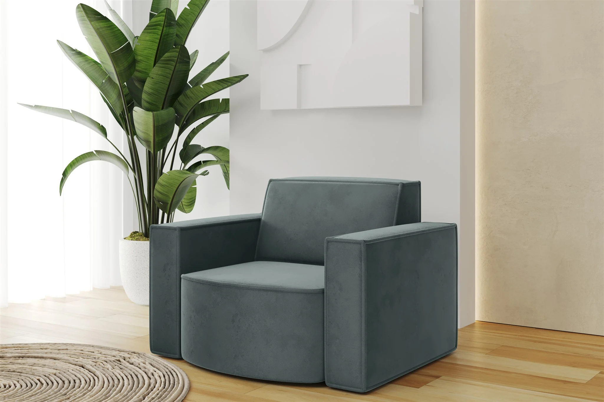 Sessel Designersessel PALMA in Stoff Opera Velvet Opalgrün - Fun Möbel