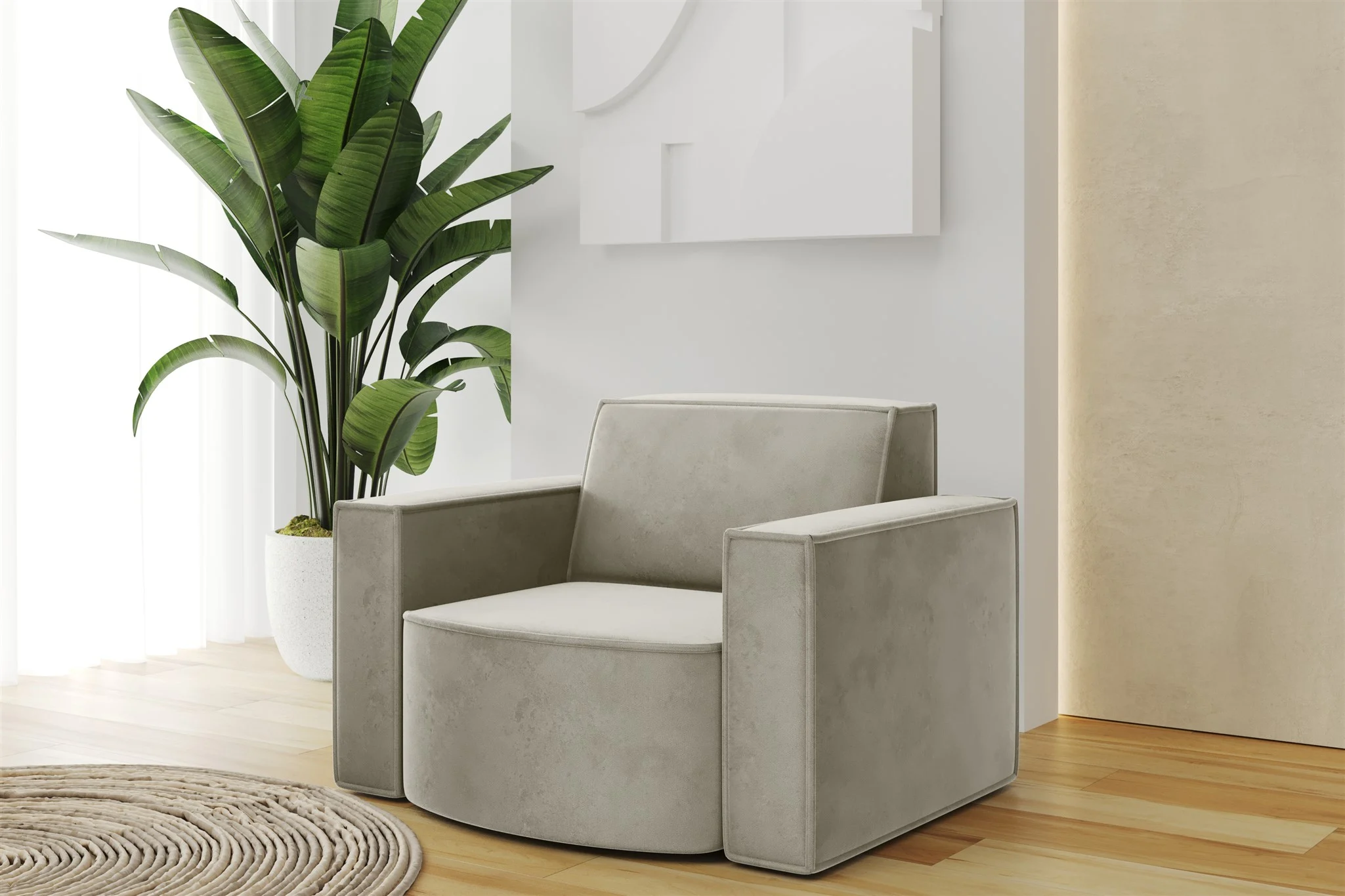 Sessel Designersessel PALMA in Stoff Opera Velvet Pearl - Fun Möbel