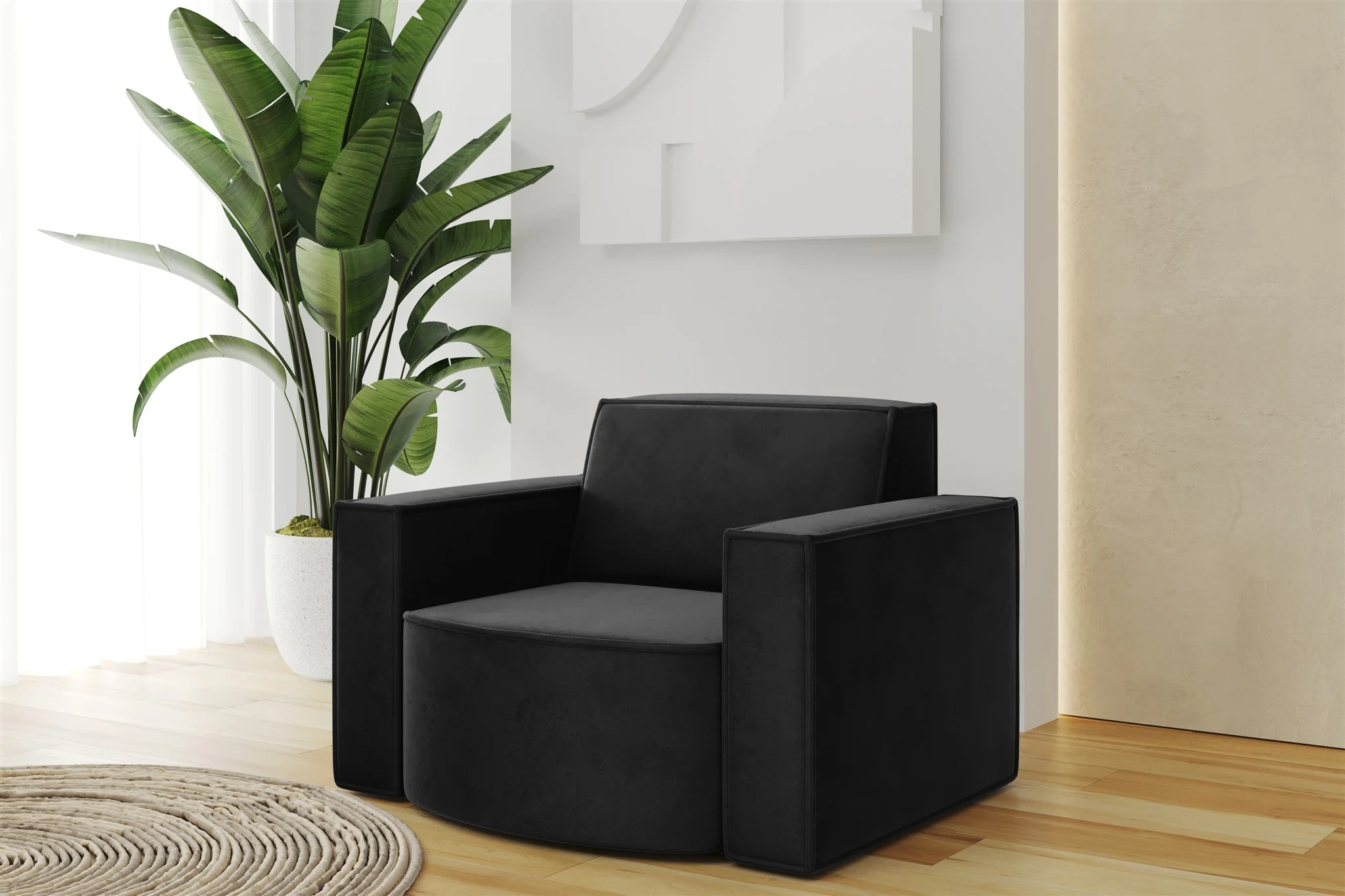 Sessel Designersessel PALMA in Stoff Opera Velvet Schwarz - Fun Möbel