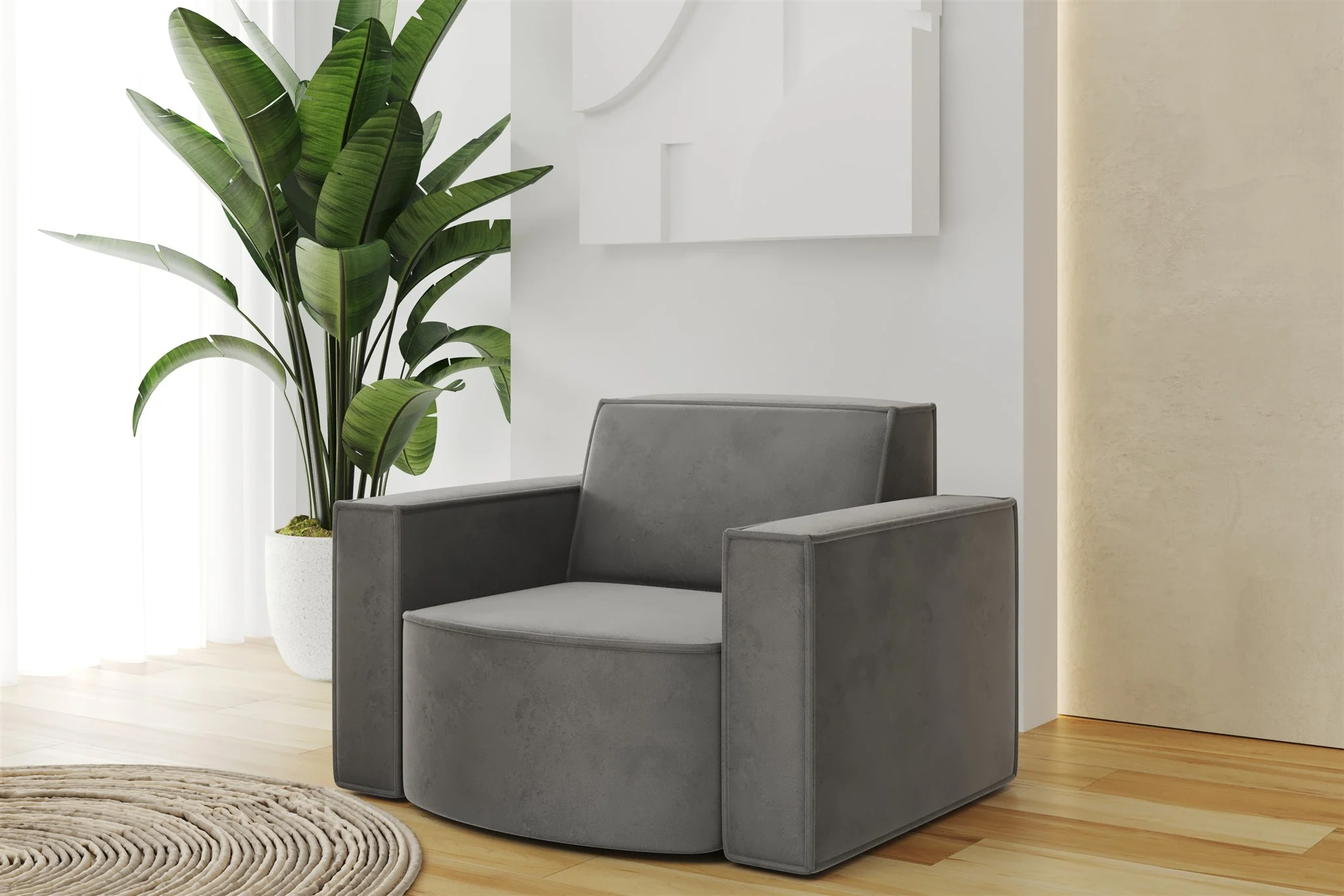 Sessel Designersessel PALMA in Stoff Opera Velvet Steel - Fun Möbel