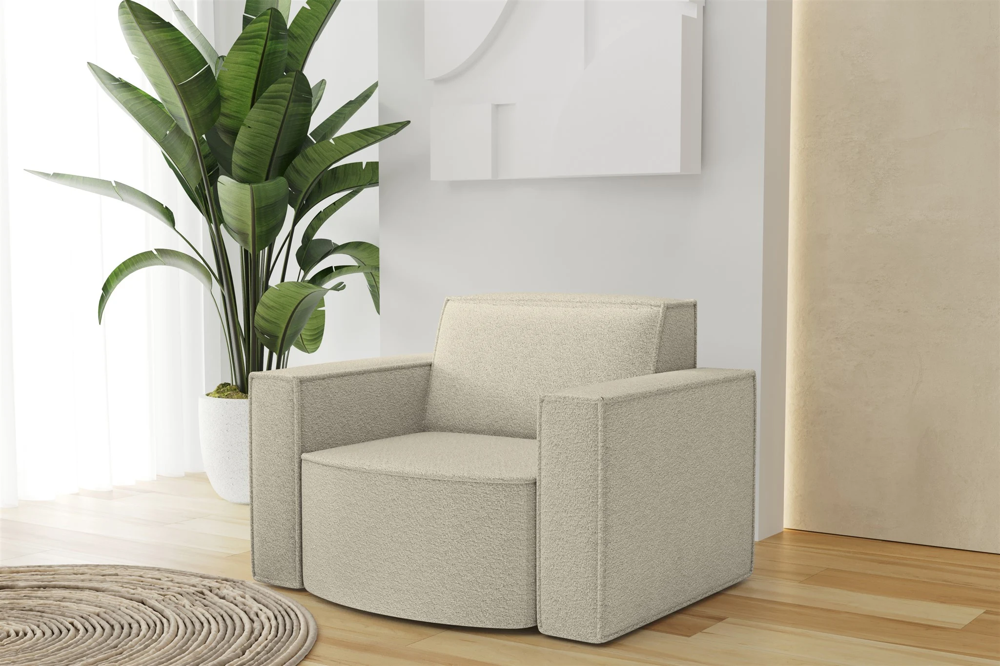 Sessel Designersessel PALMA in Stoff Ascot Champagne - Fun Möbel
