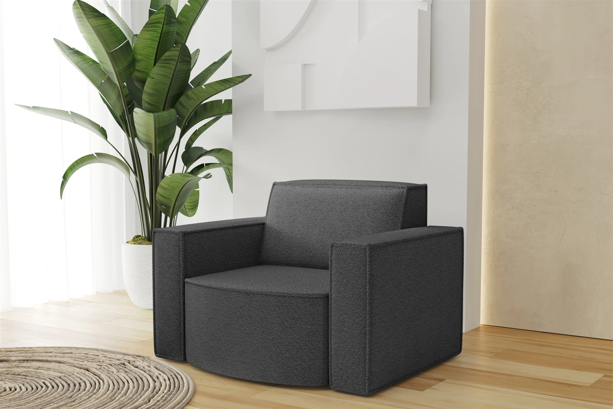 Sessel Designersessel PALMA in Stoff Ascot Graphitgrau - Fun Möbel