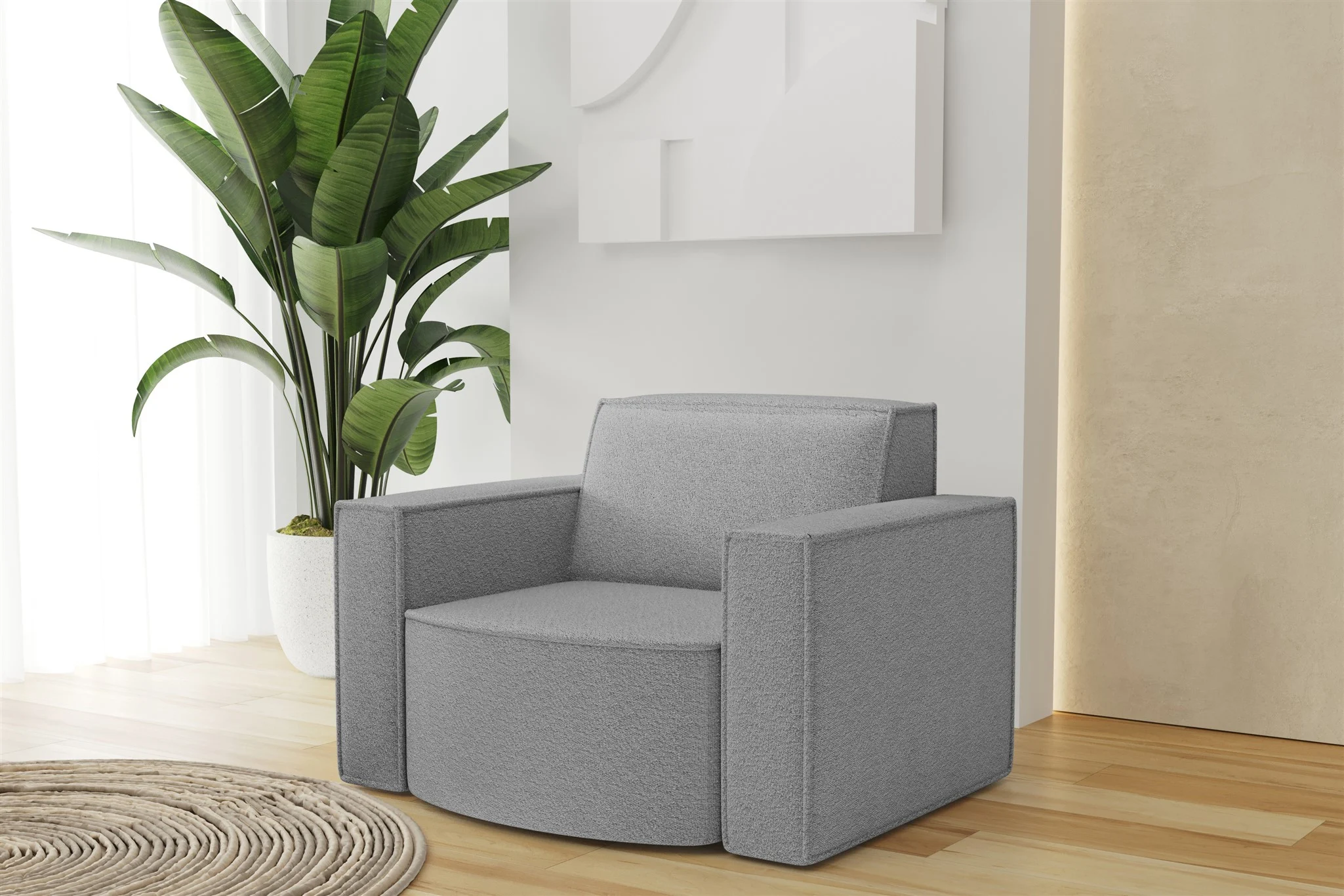 Sessel Designersessel PALMA in Stoff Ascot Taupe - Fun Möbel