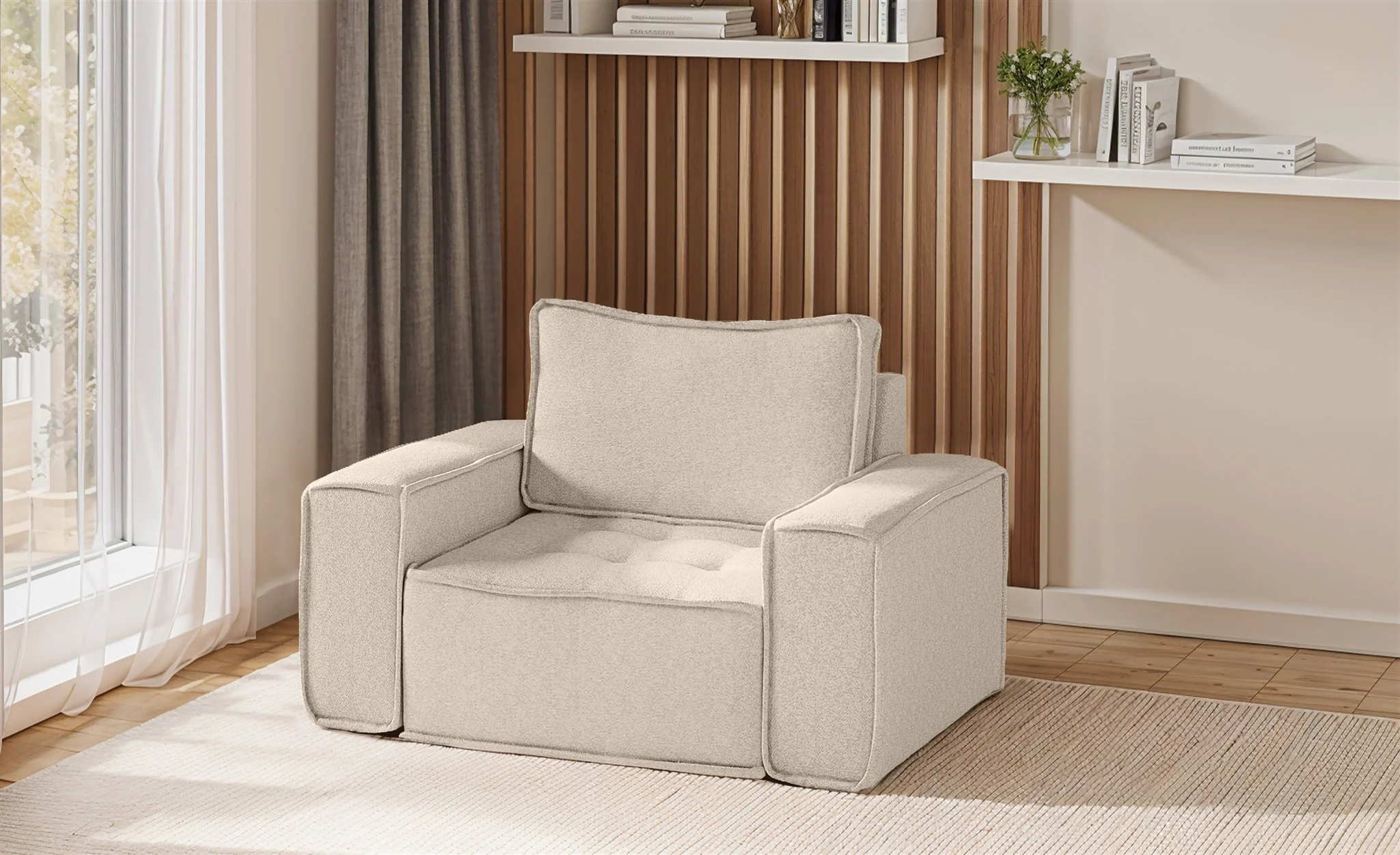 Sessel Designersessel SANDE Stoff Raven Creme - Fun Möbel