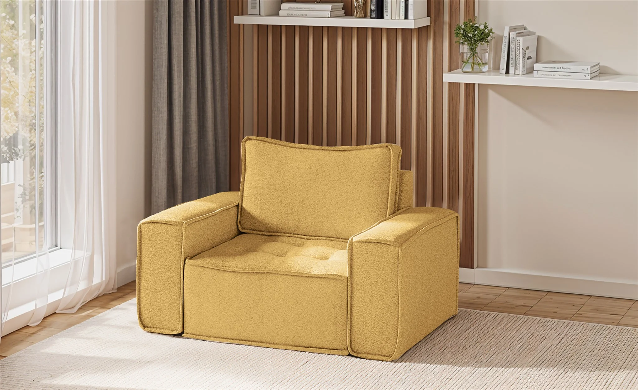 Sessel Designersessel SANDE Stoff Raven Honiggelb - Fun Möbel