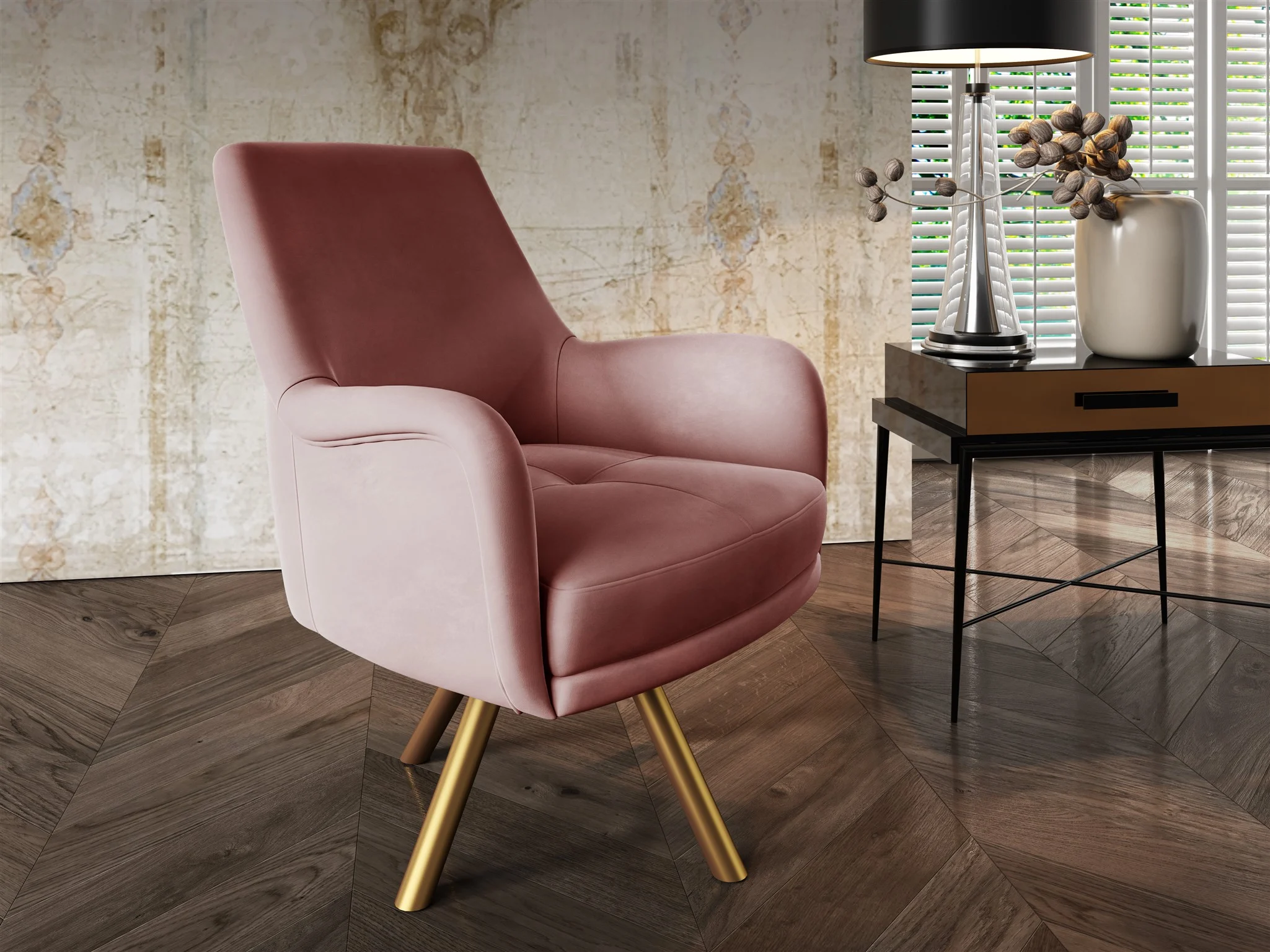 Sessel Drehsessel VALERIE in Stoff Stoff Elisa Velvet Altrosa - Fun Möbel