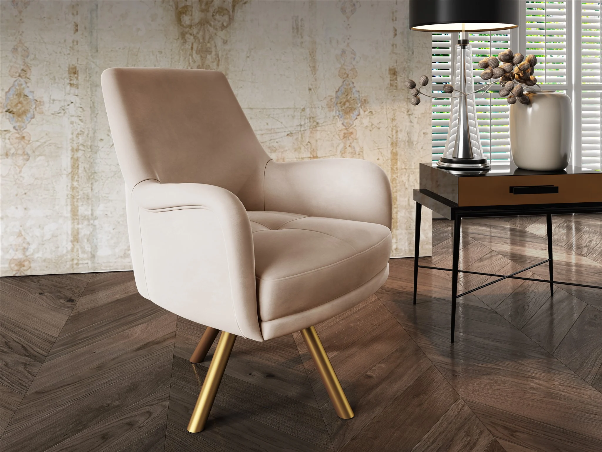 Sessel Drehsessel VALERIE in Stoff Stoff Elisa Velvet Beige - Fun Möbel
