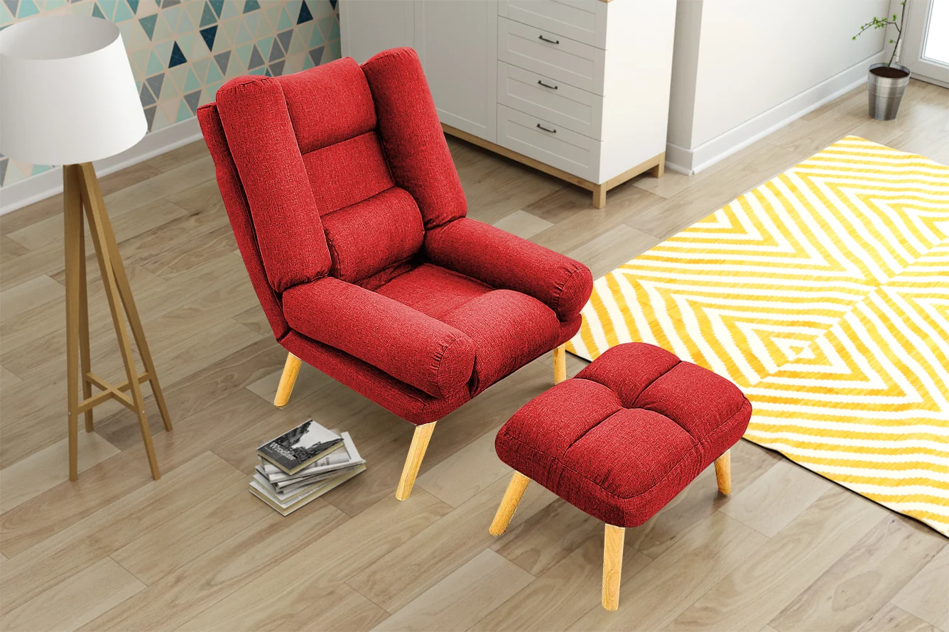 Relaxsessel Sessel VENICE verstellbar in Stoffbezug Rot inkl.Hocker - Fun Möbel