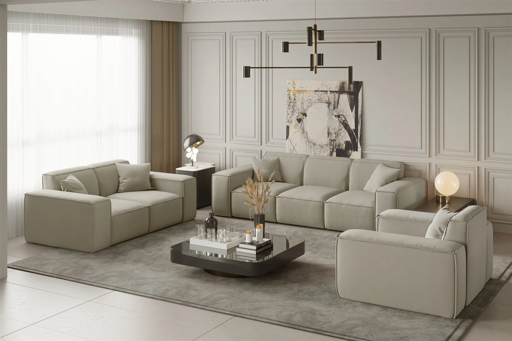 Sofaset Designersofa CELES 3-2-1 in Stoff Opera Velvet Creme