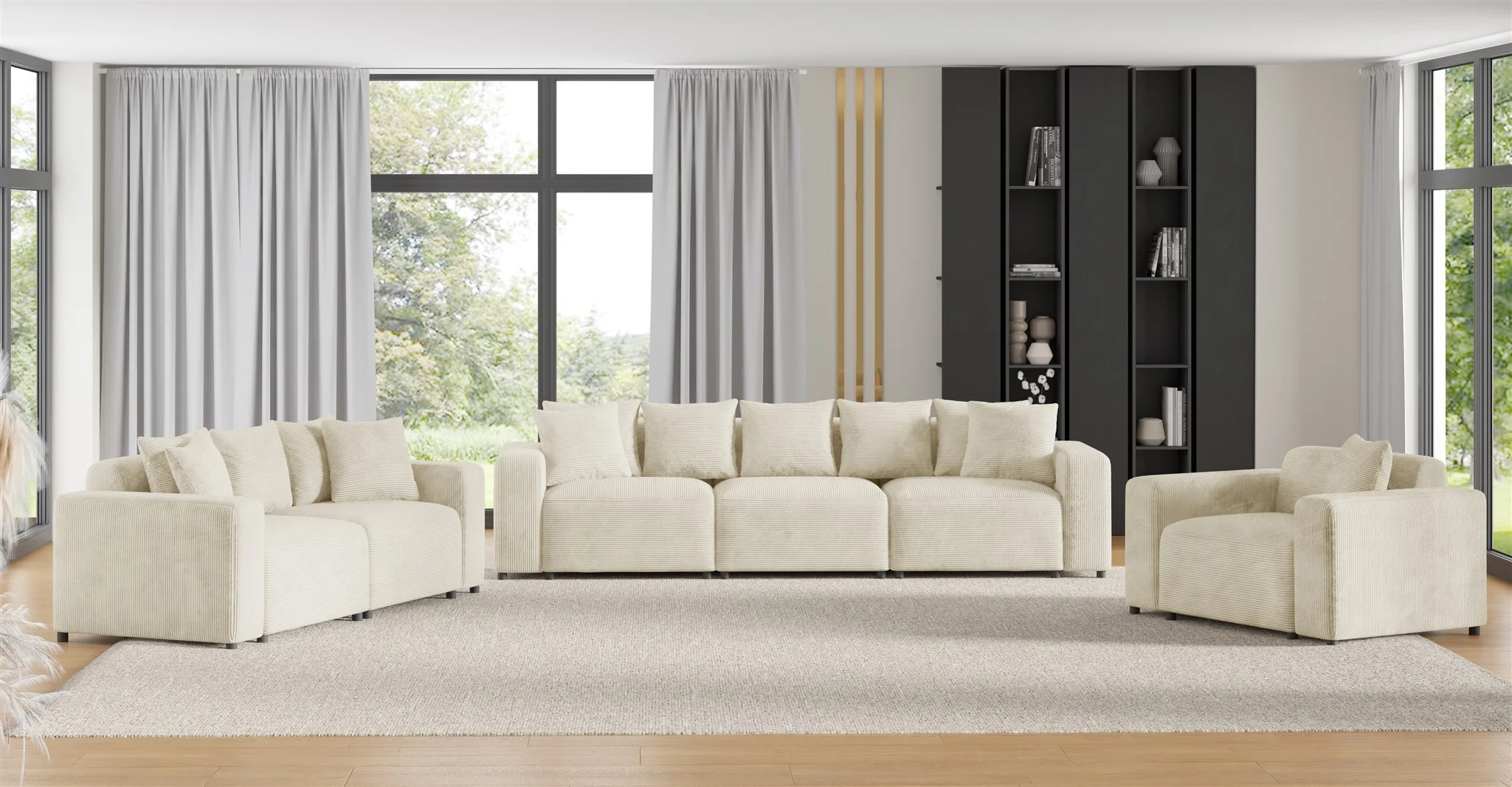 Sofaset Designersofas MEGAN 3-2-1 in Stoff Poso Creme