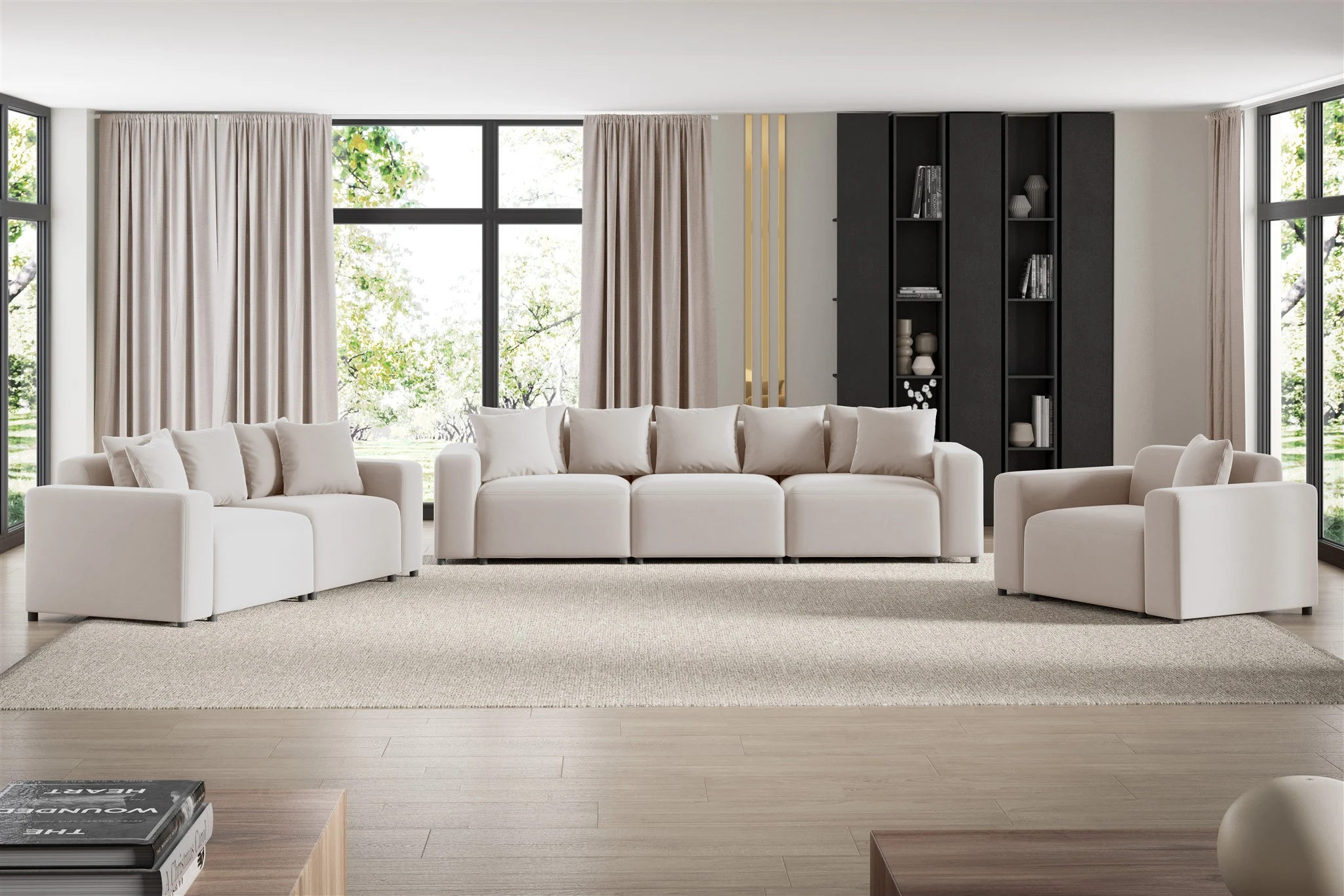 Sofaset Designersofas MEGAN 3-2-1 in Stoff Salvador Hellbeige