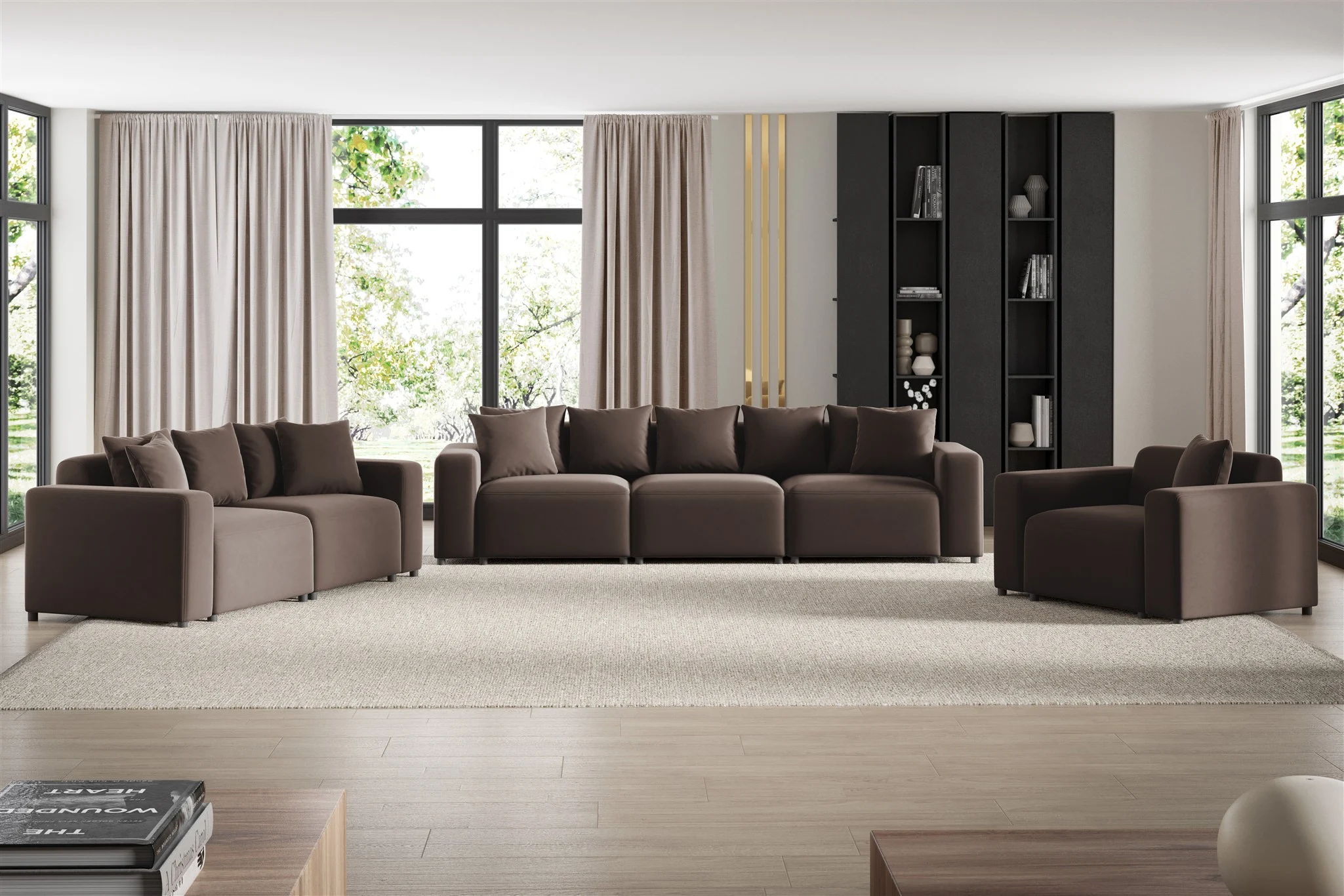 Sofaset Designersofas MEGAN 3-2-1 in Stoff Salvador Braun