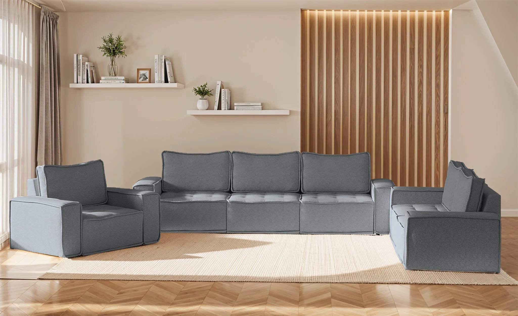 Sofaset Modulsofa-Set 6-teilig SANDE 3-2-1 Stoff Alpine Anthrazit