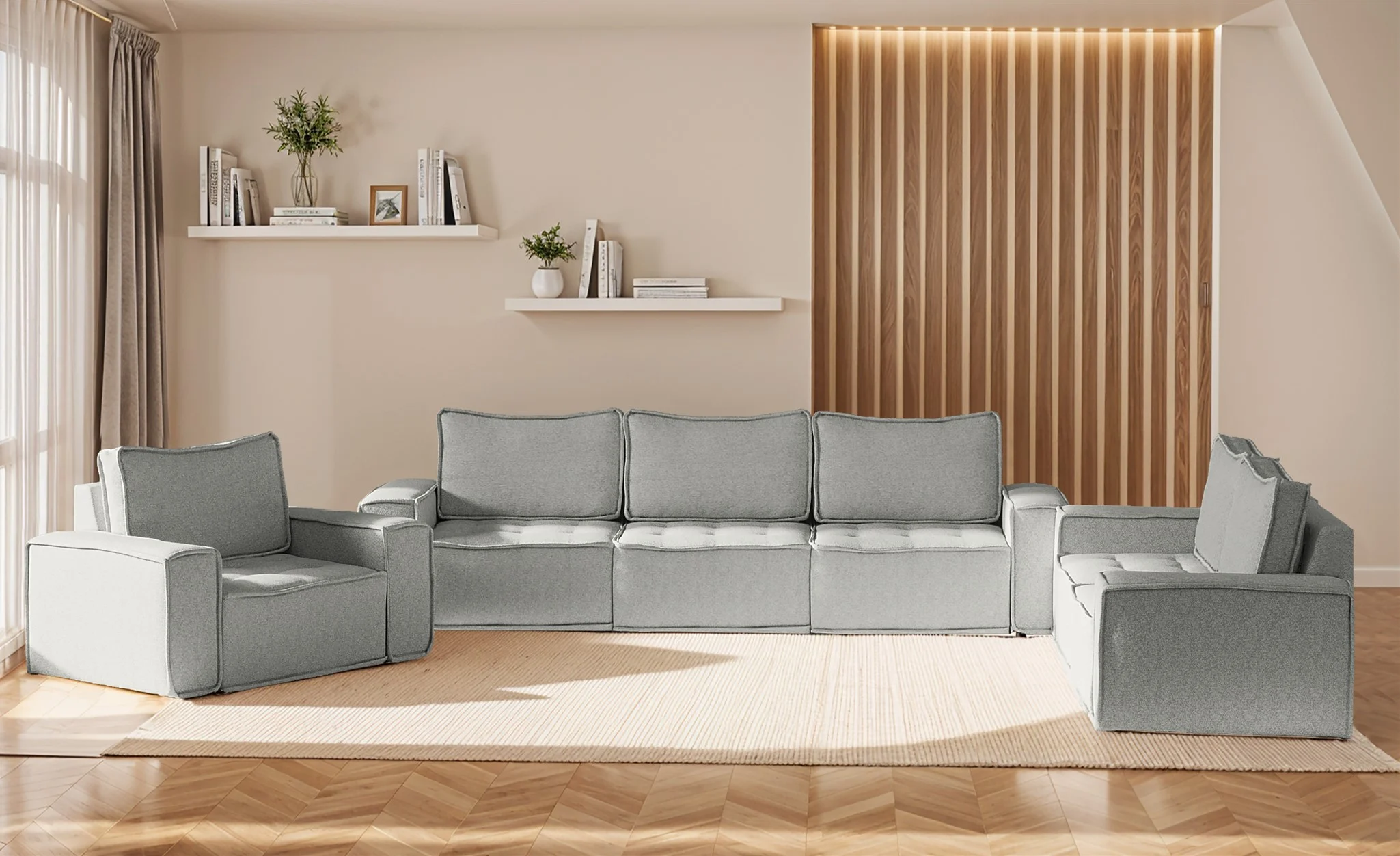 Sofaset Modulsofa-Set 6-teilig SANDE 3-2-1 Stoff Alpine Hellgrau