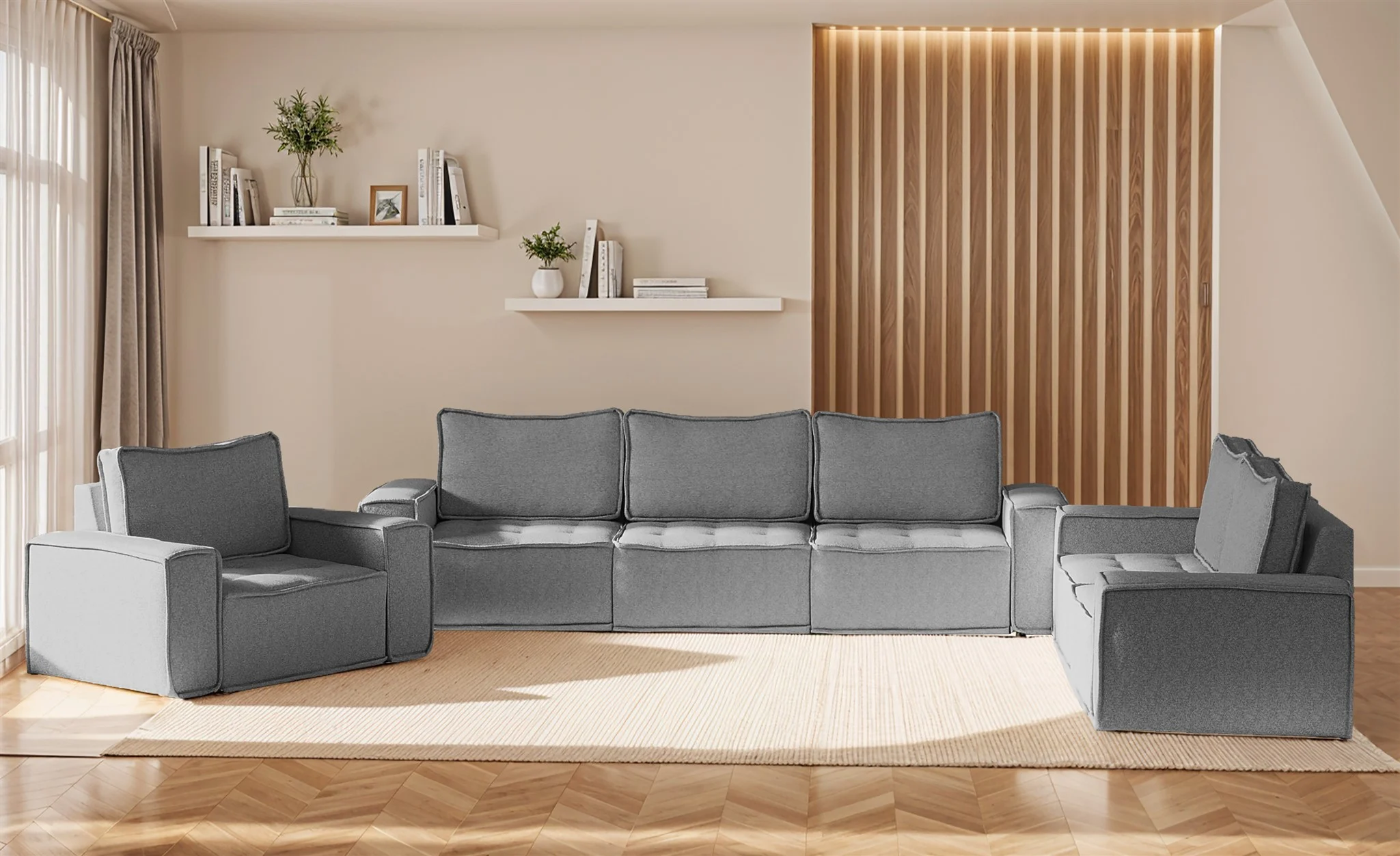 Sofaset Modulsofa-Set 6-teilig SANDE 3-2-1 Stoff Raven Grau