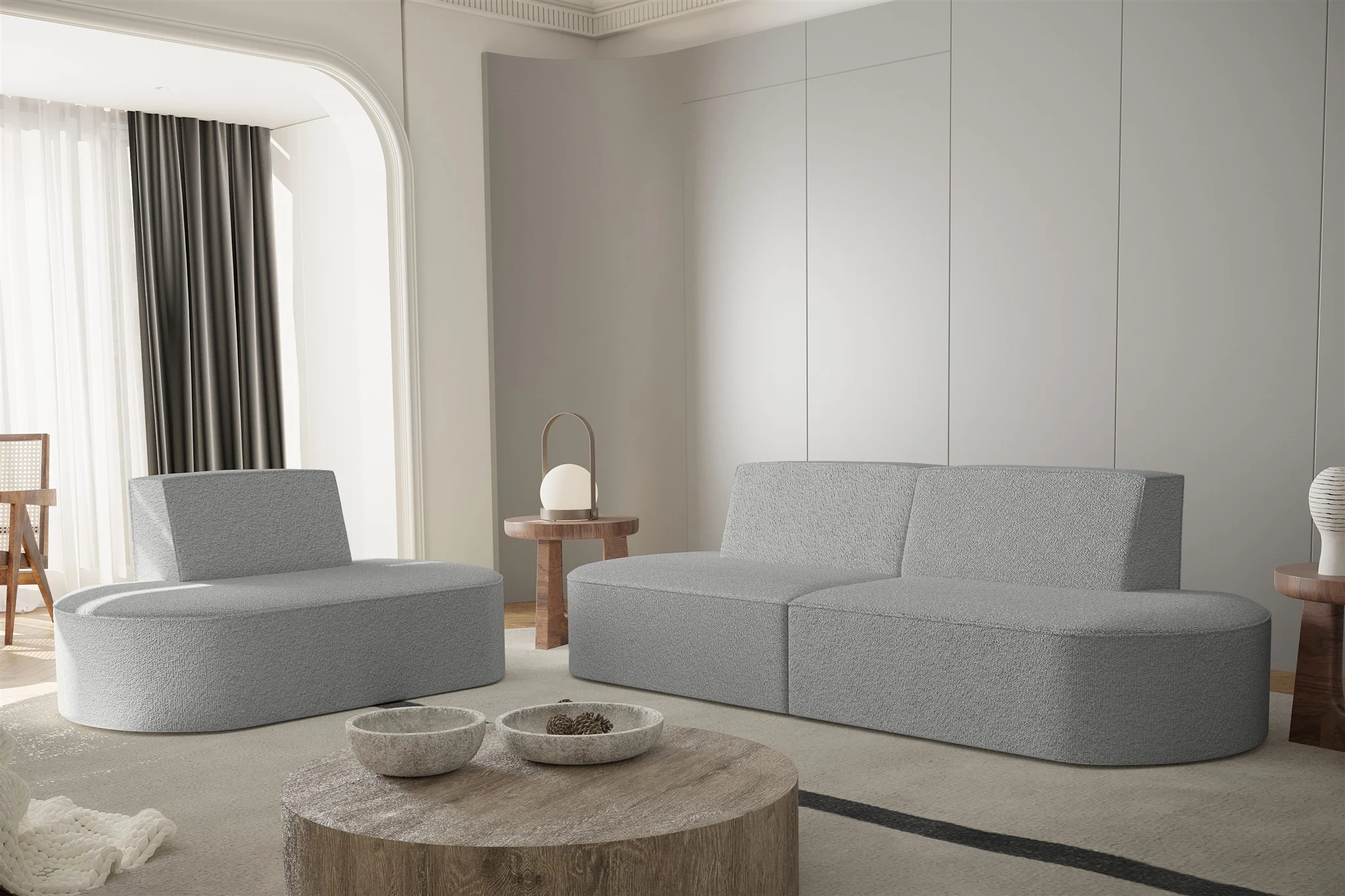 Sofaset Designersofa Set 2-1 MILOT in Stoff Ascot Bukla Grau