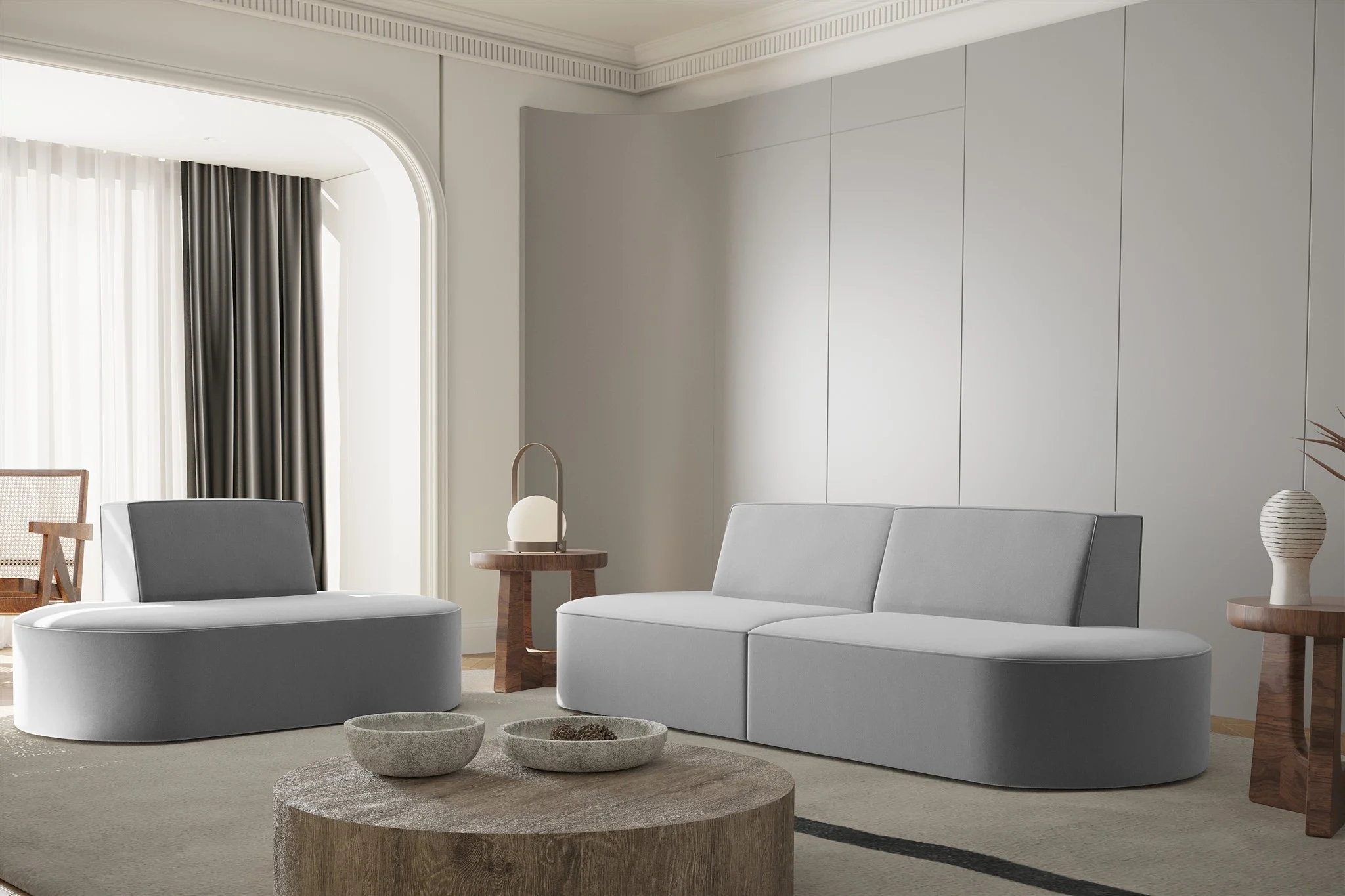 Sofaset Designersofa Set 2-1 MILOT in Stoff Opera Velvet Grau